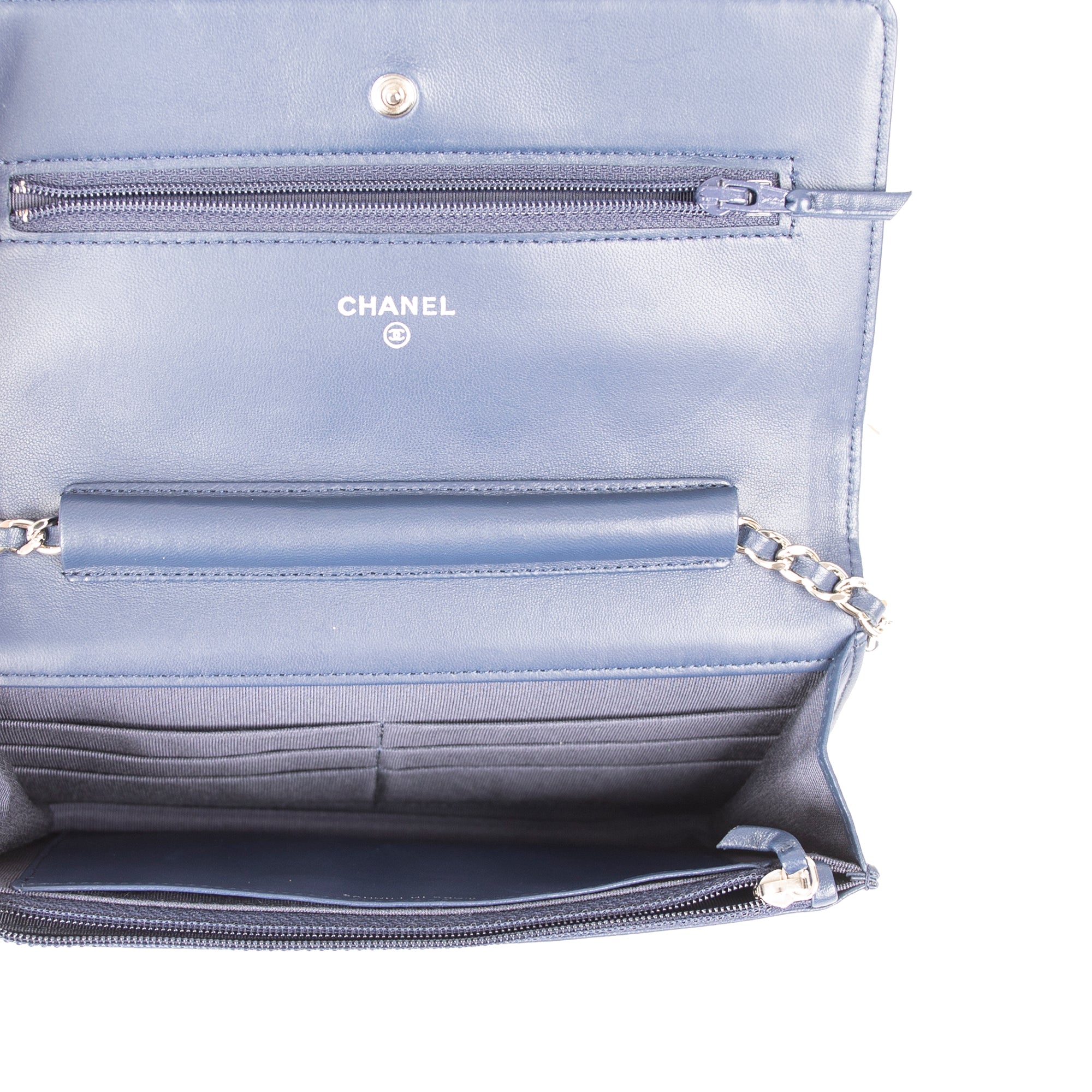 Chanel Navy Lambskin Classic Wallet on Chain w/ Box