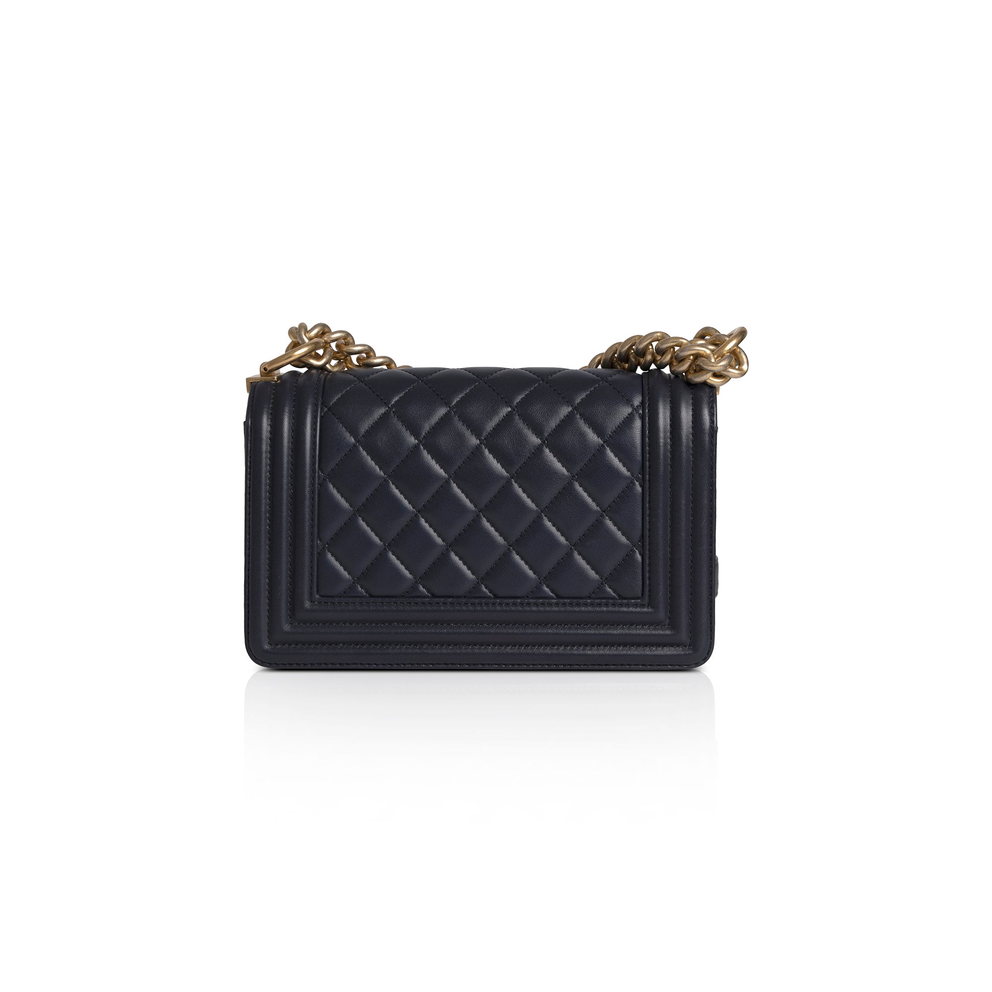 Chanel Navy Lambskin Small Boy Bag w/ Authenticity Card