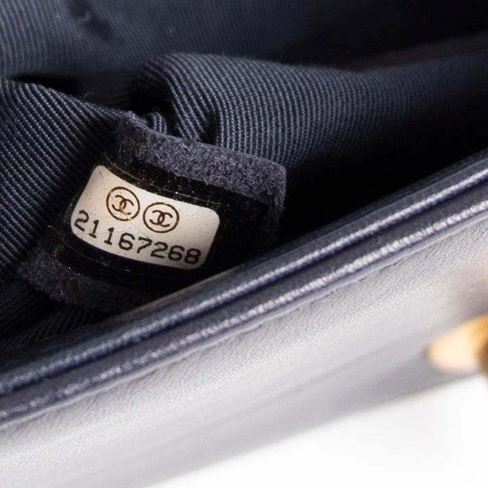 Chanel Navy Lambskin Small Boy Bag w/ Authenticity Card