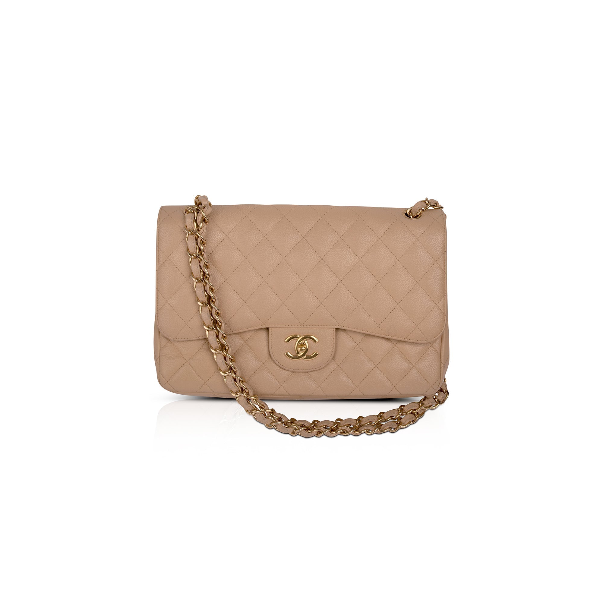 Chanel Neutral Caviar Classic Jumbo Double Flap Bag w/ Box