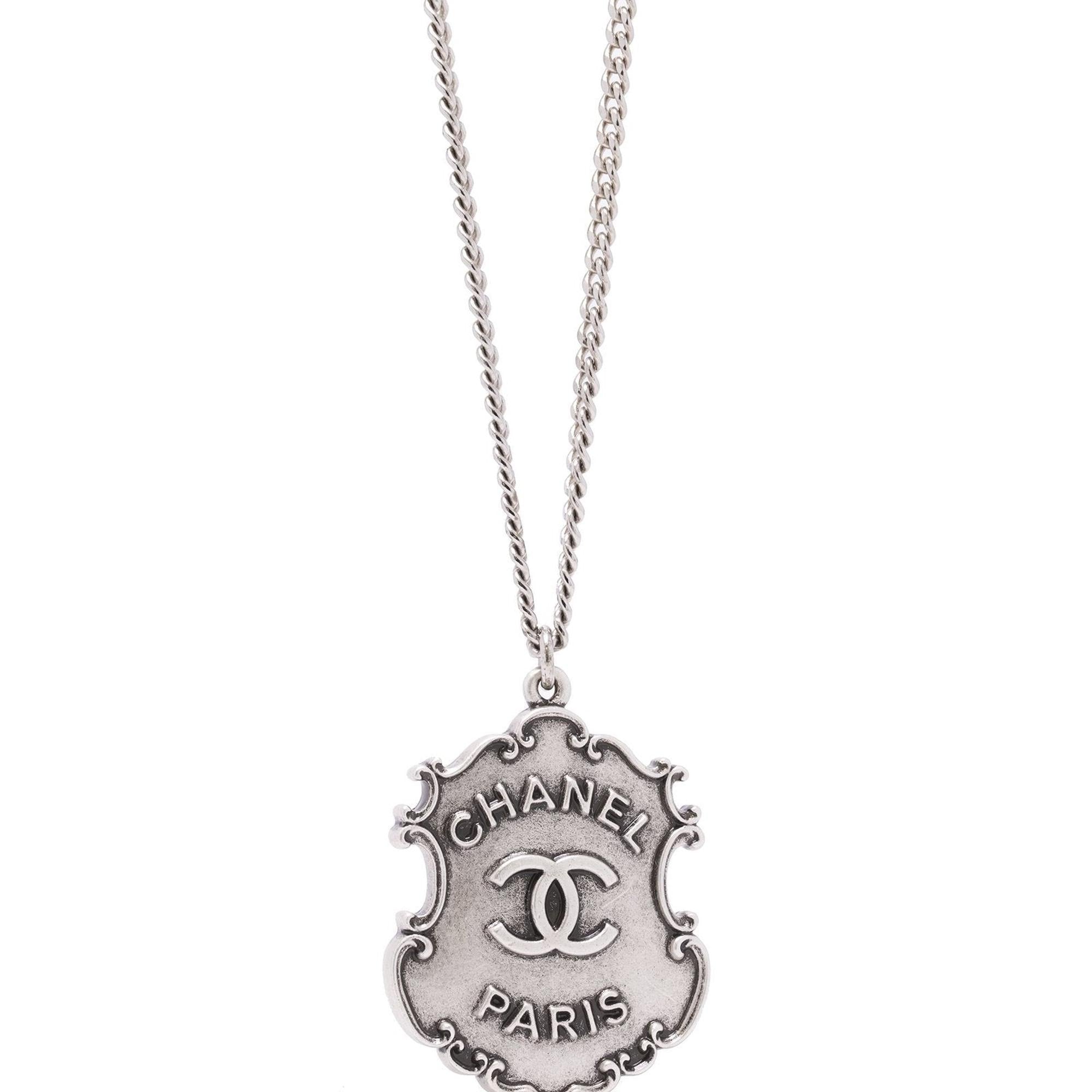 Chanel Paris Dallas Sheriff Badge Logo Pendant Necklace w/ Box