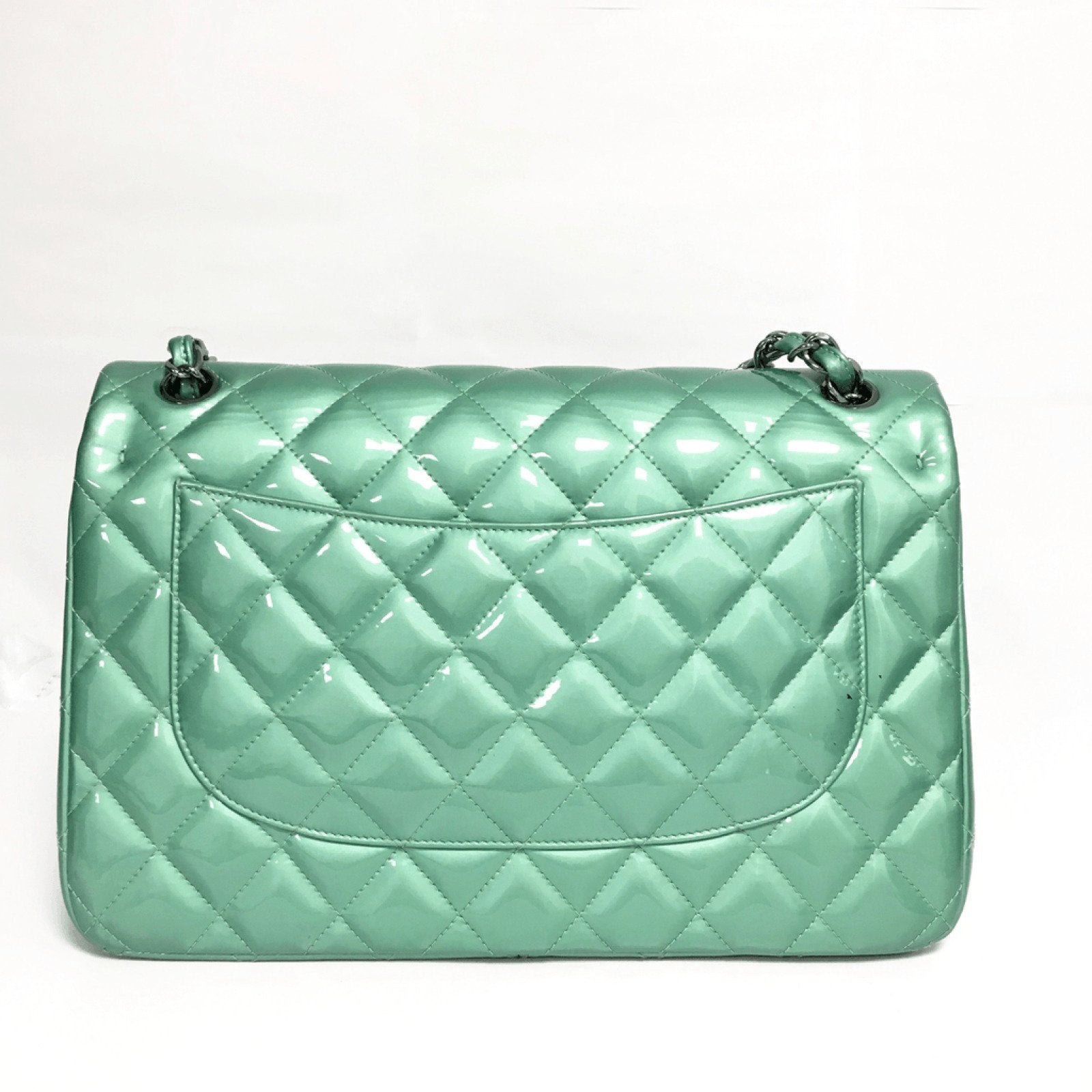 Chanel Patent Green Classic Jumbo Double Flap Bag