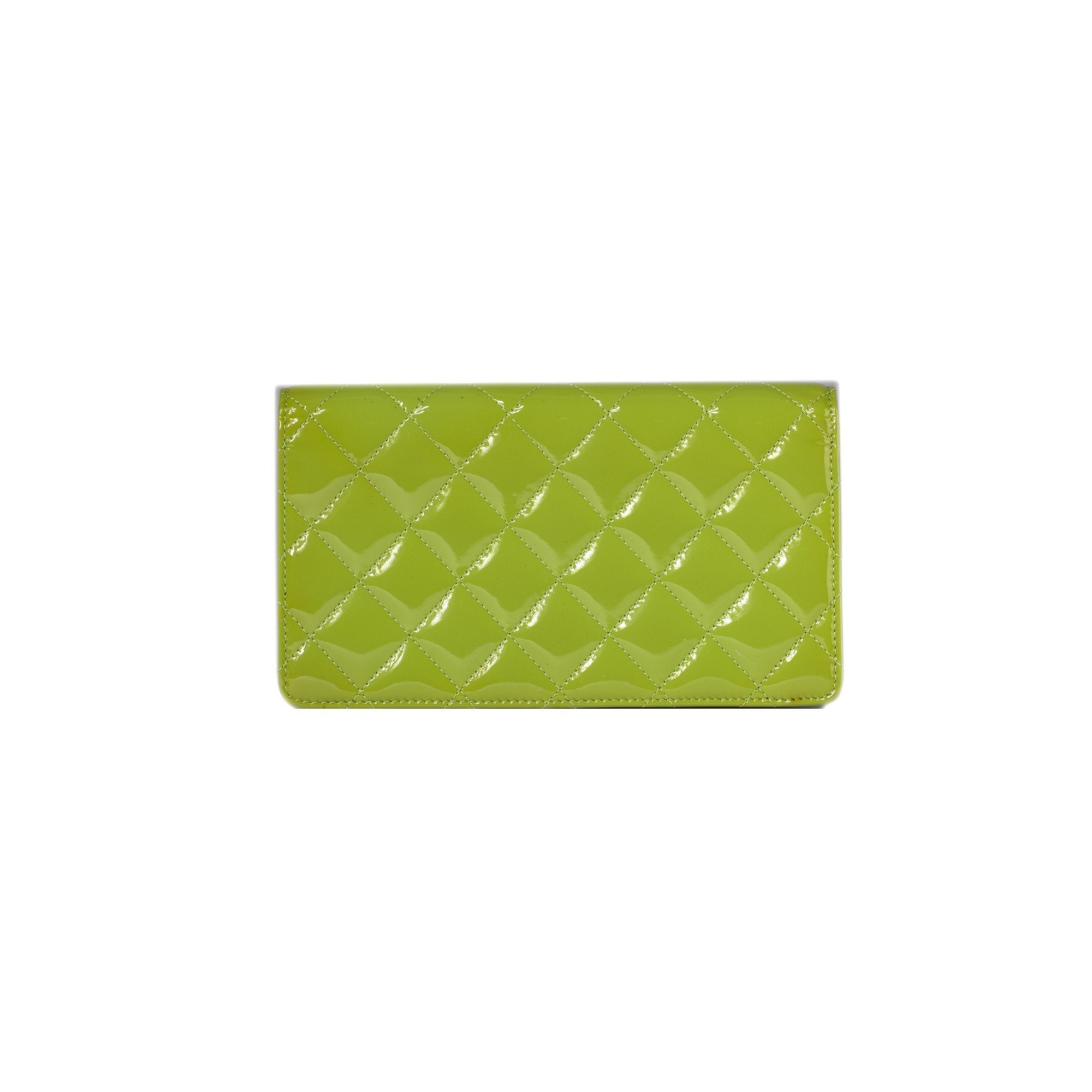 Chanel Patent Leather Quilted CC Yen Wallet