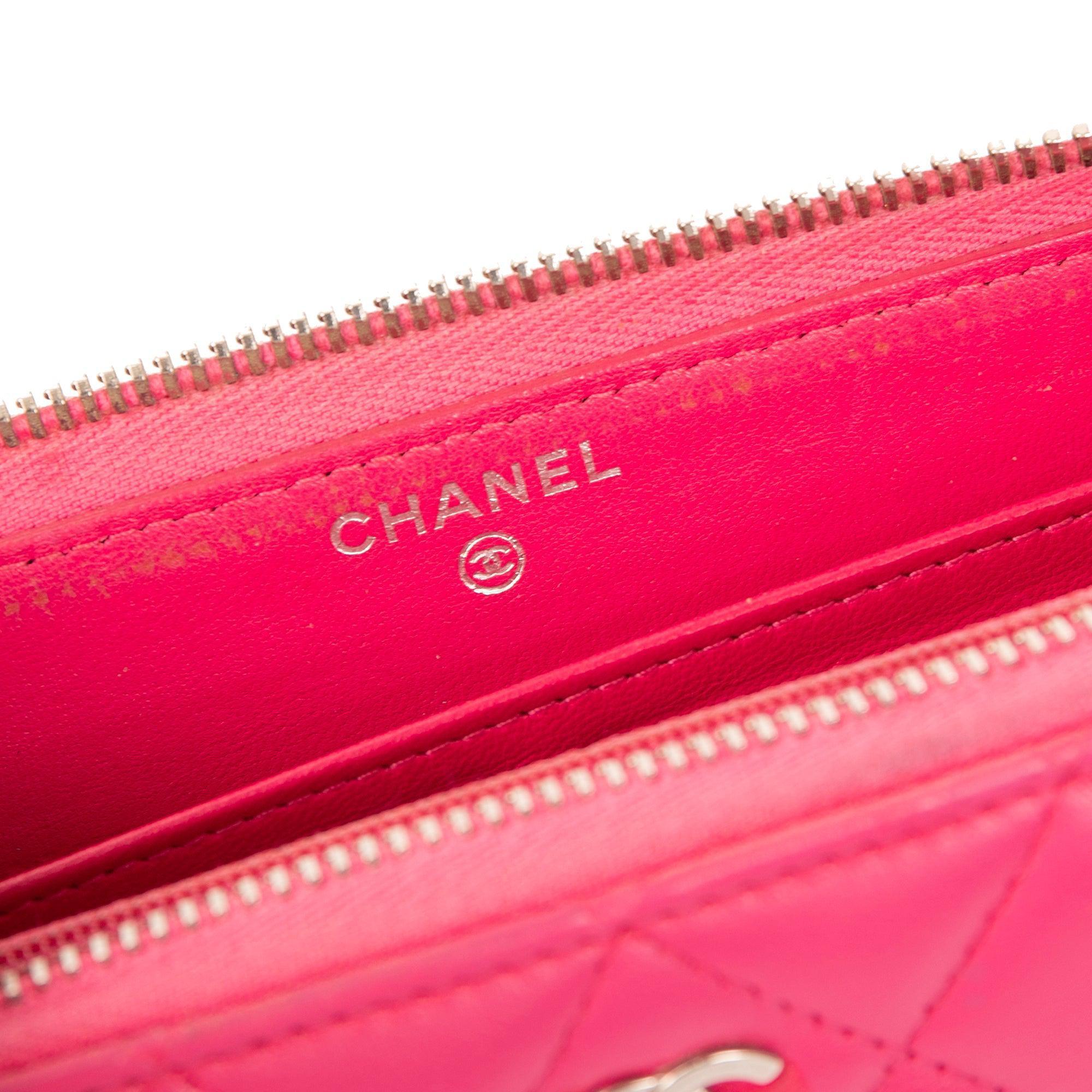 Chanel Pink Lambskin Classic Long Zipped Wallet w/ Authenticity Card