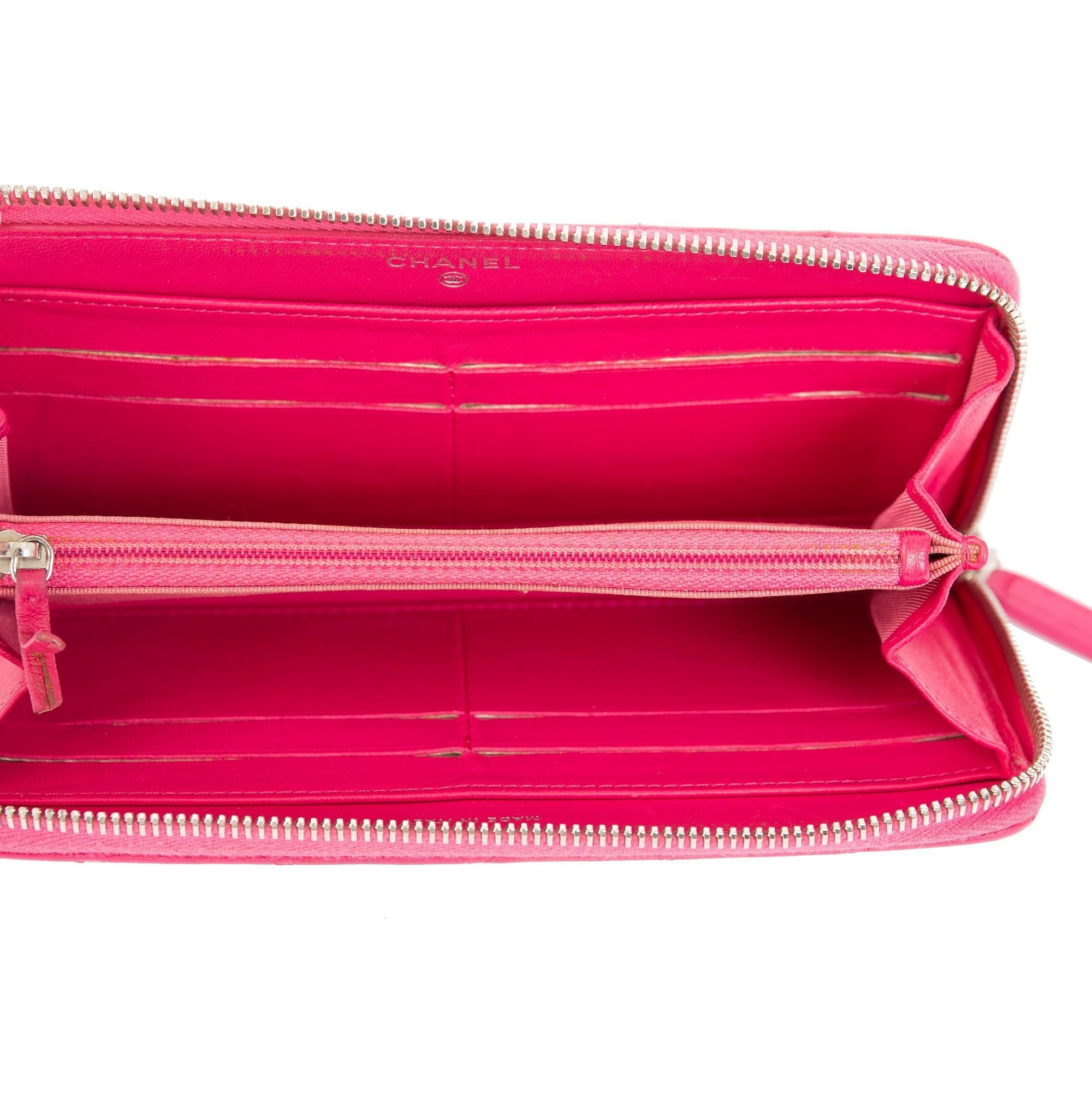 Chanel Pink Lambskin Classic Long Zipped Wallet w/ Authenticity Card