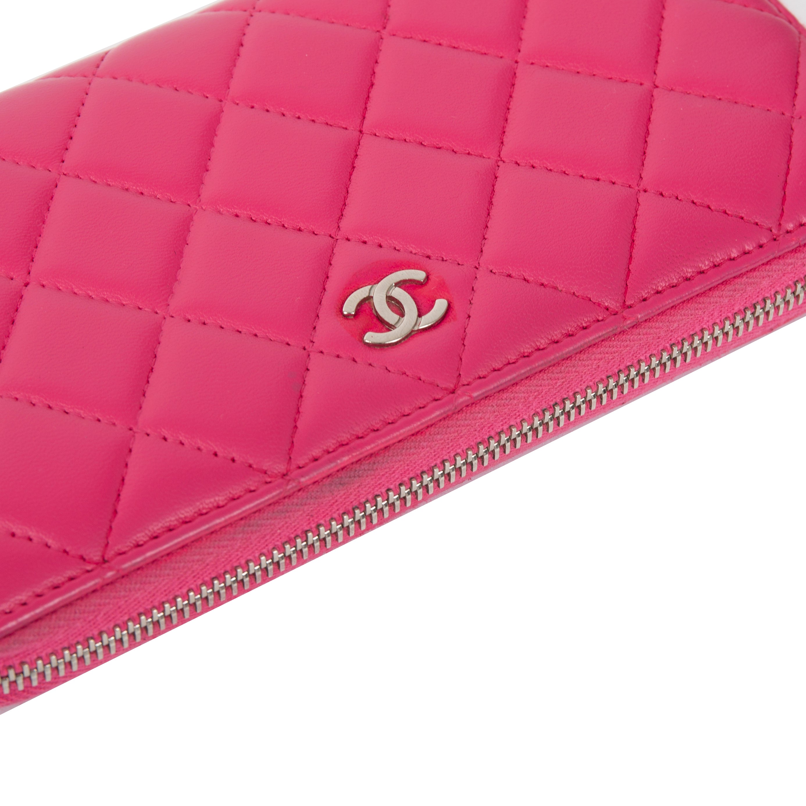 Chanel Pink Lambskin Classic Long Zipped Wallet w/ Authenticity Card