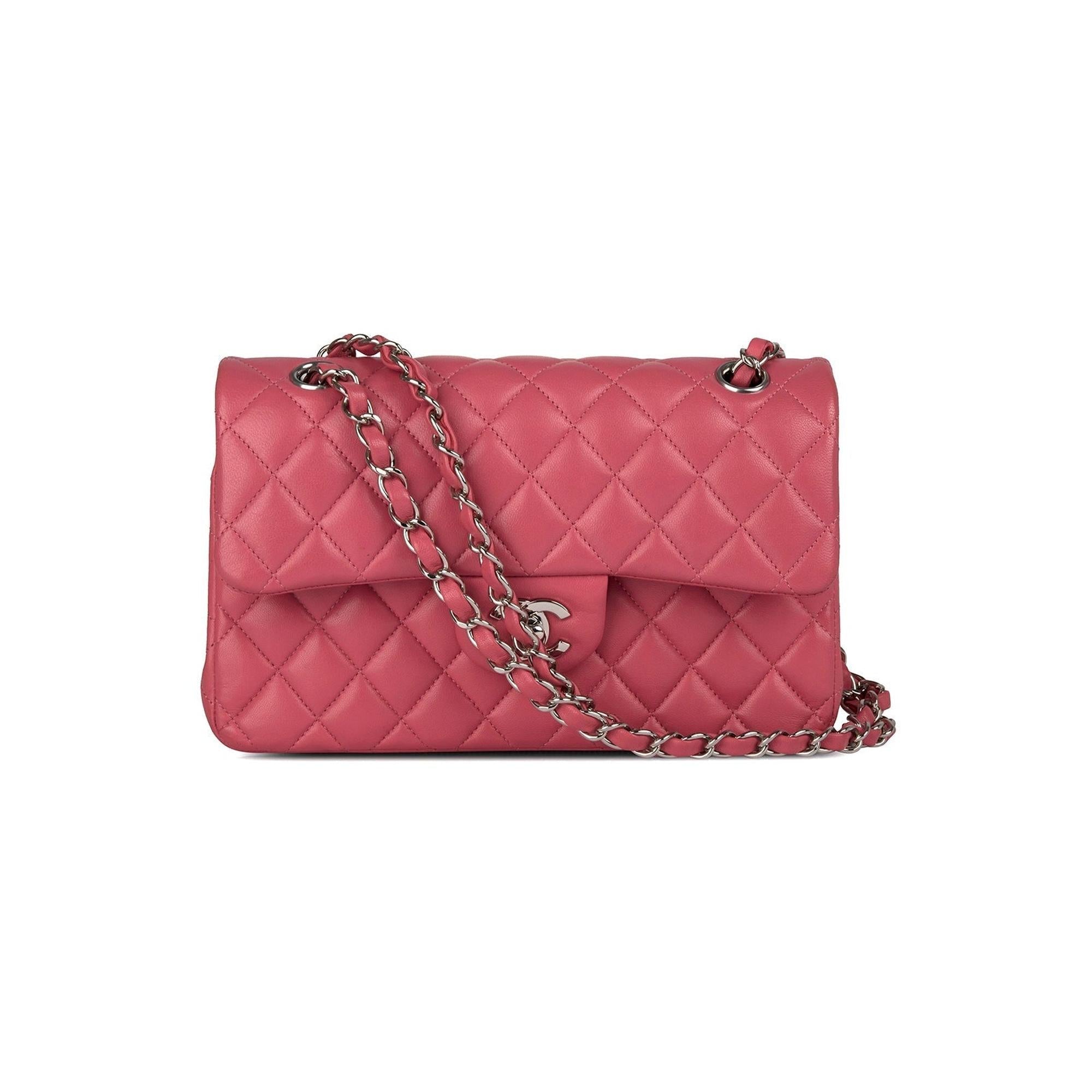 Chanel Pink Lambskin Small Classic Double Flap Bag w/ Box