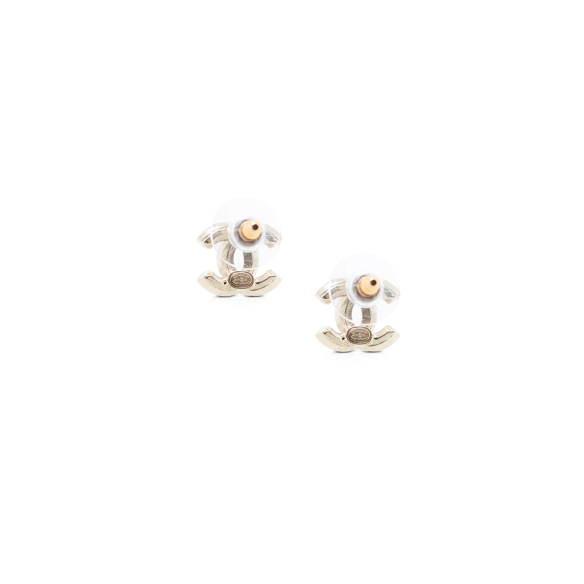 Chanel Pink & Red Crystal CC Stud Earrings w/ Box