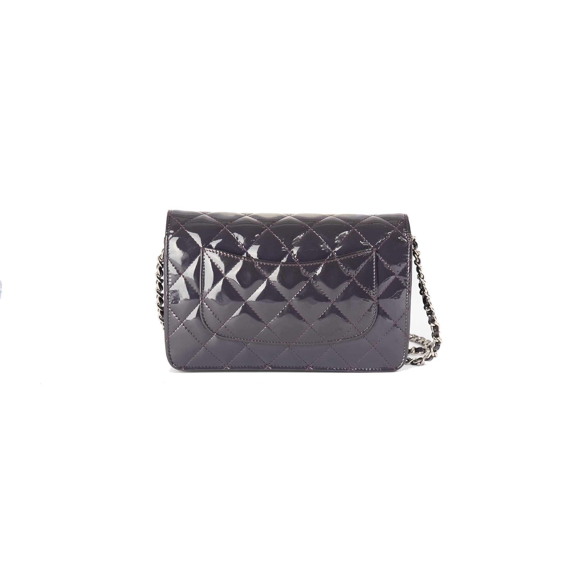 Chanel Purple Patent Classic Wallet on Chain w/ Box