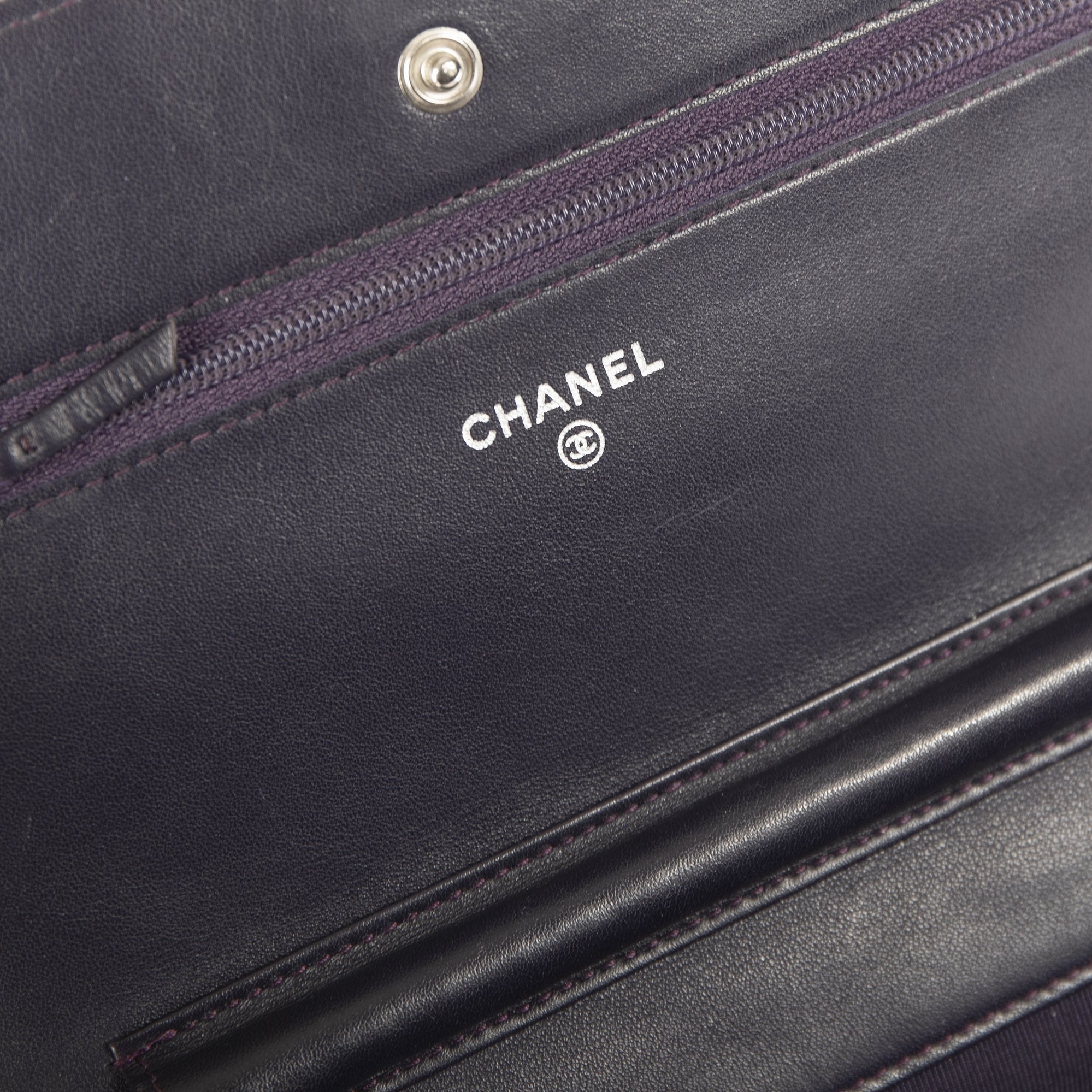 Chanel Purple Patent Classic Wallet on Chain w/ Box