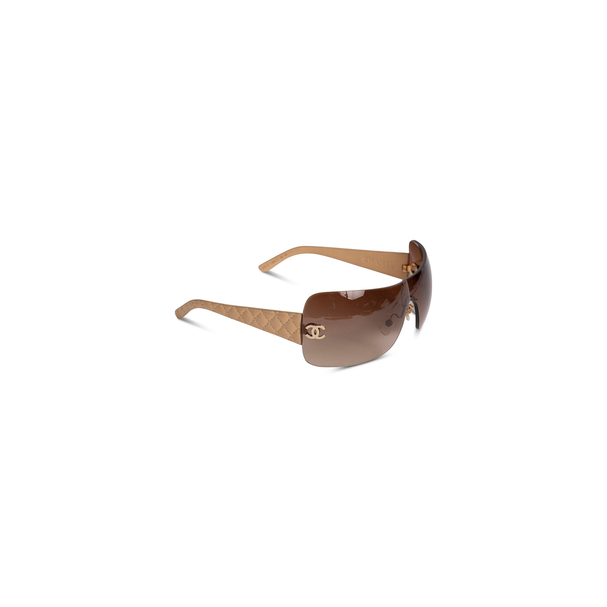 Chanel Brown Quilted Leather Shield Sunglasses (women) Chanel Quilted Leather Shield Sunglasses w/ Case – OLIVER main image 2