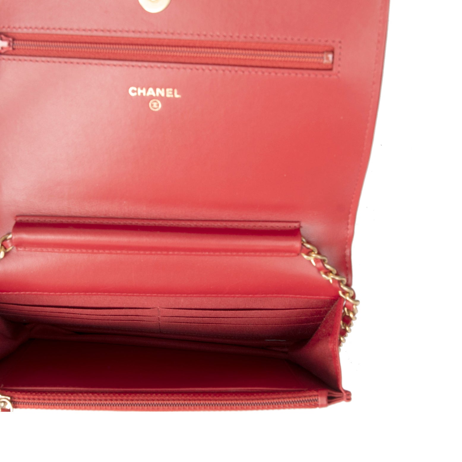 Chanel Red Lambskin Leather Boy Wallet on Chain w/ Box & Authenticity