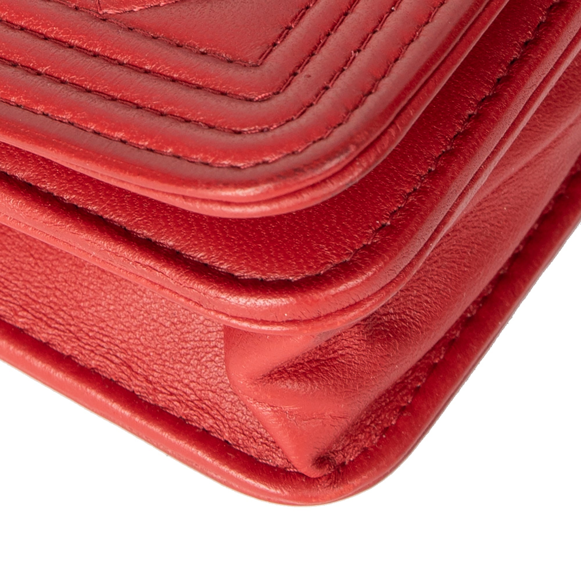 Chanel Red Lambskin Leather Boy Wallet on Chain w/ Box & Authenticity Card