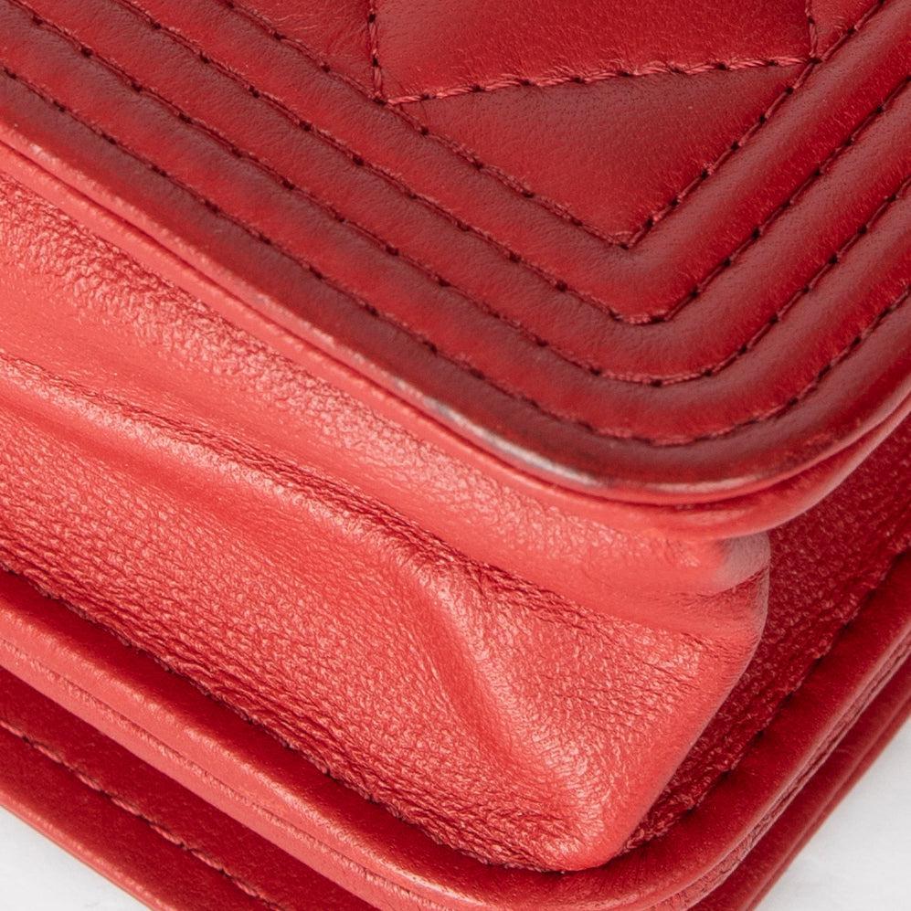 Chanel Red Lambskin Leather Boy Wallet on Chain w/ Box & Authenticity Card