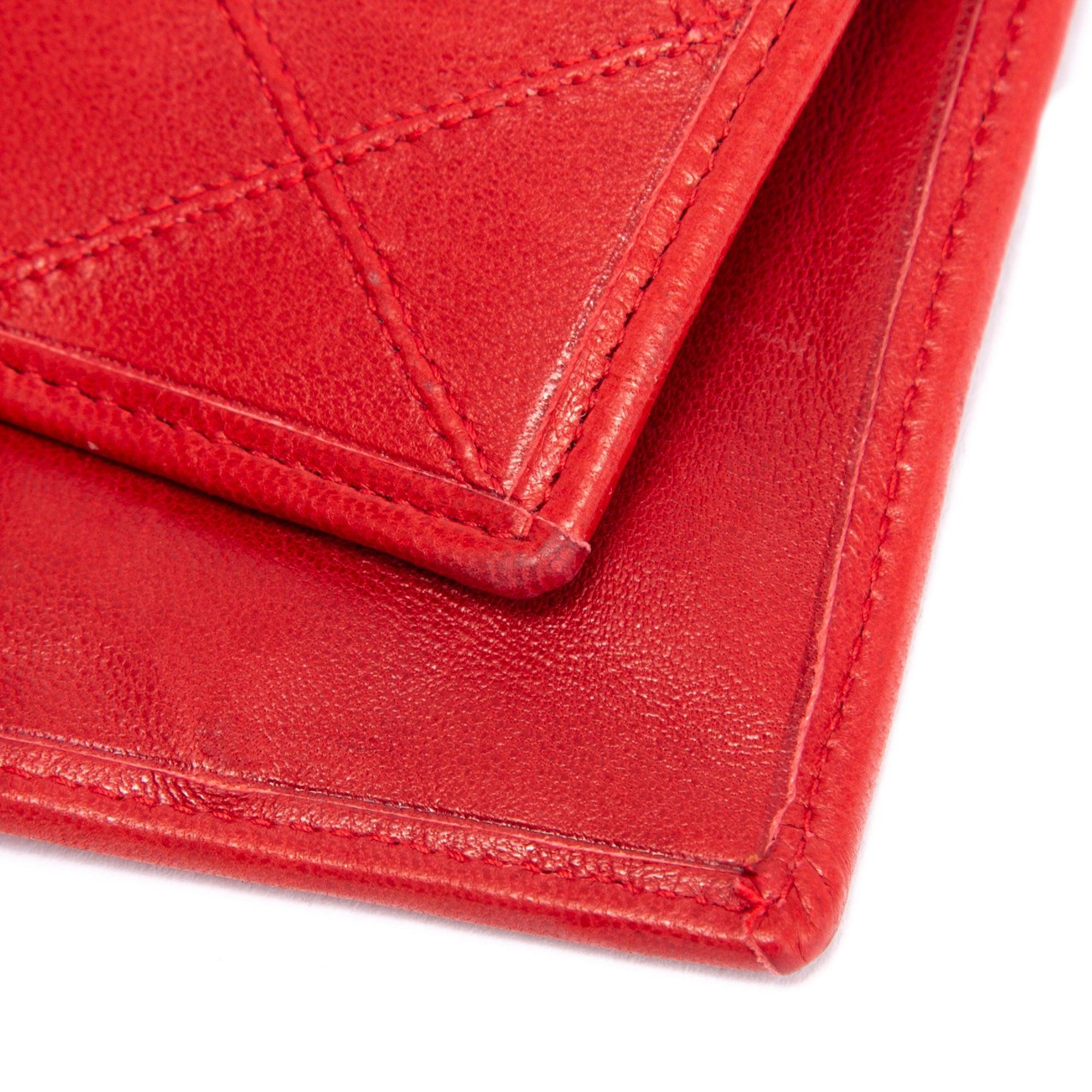 Chanel Red Leather Diamond Stitch Bifold Yen Wallet w/ Authenticity Card