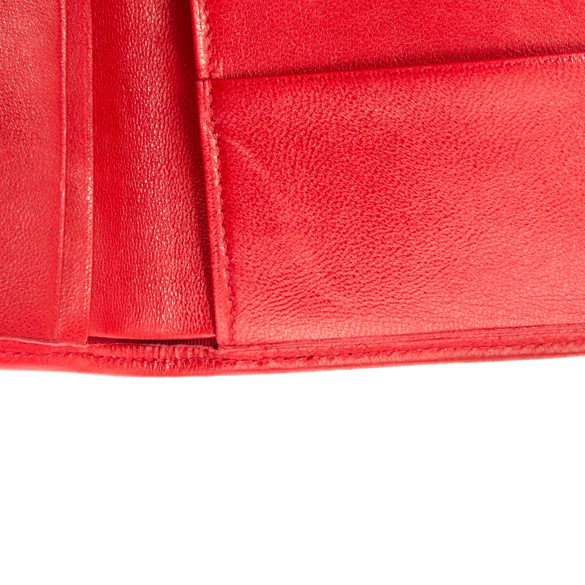 Chanel Red Leather Diamond Stitch Bifold Yen Wallet w