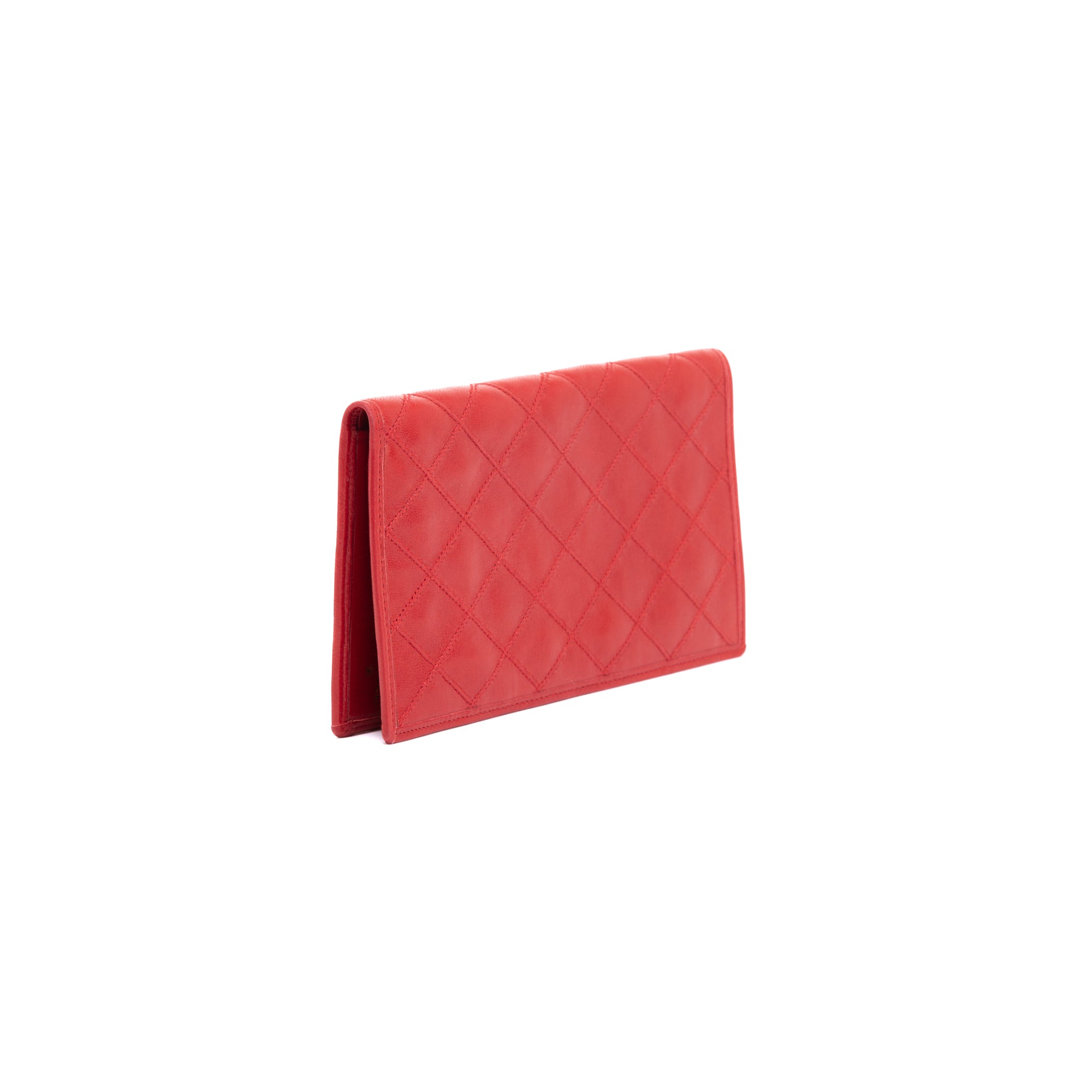 Chanel Red Leather Diamond Stitch Bifold Yen Wallet w/ Authenticity Card