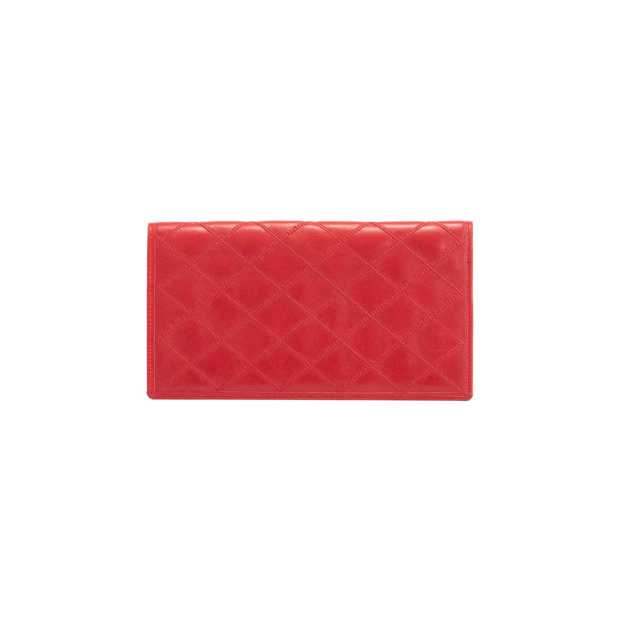 Chanel Red Leather Diamond Stitch Bifold Yen Wallet w/ Authenticity Card