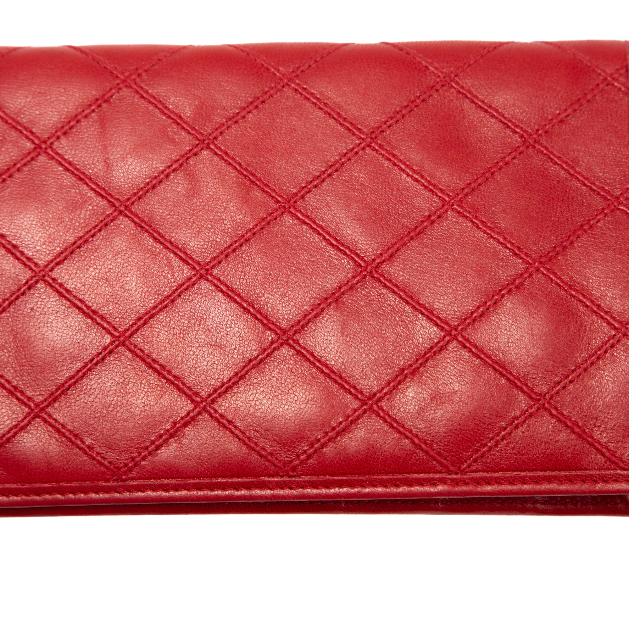 CHANEL CC Wild Stitch Lambskin Leather Wallet Red - Last call