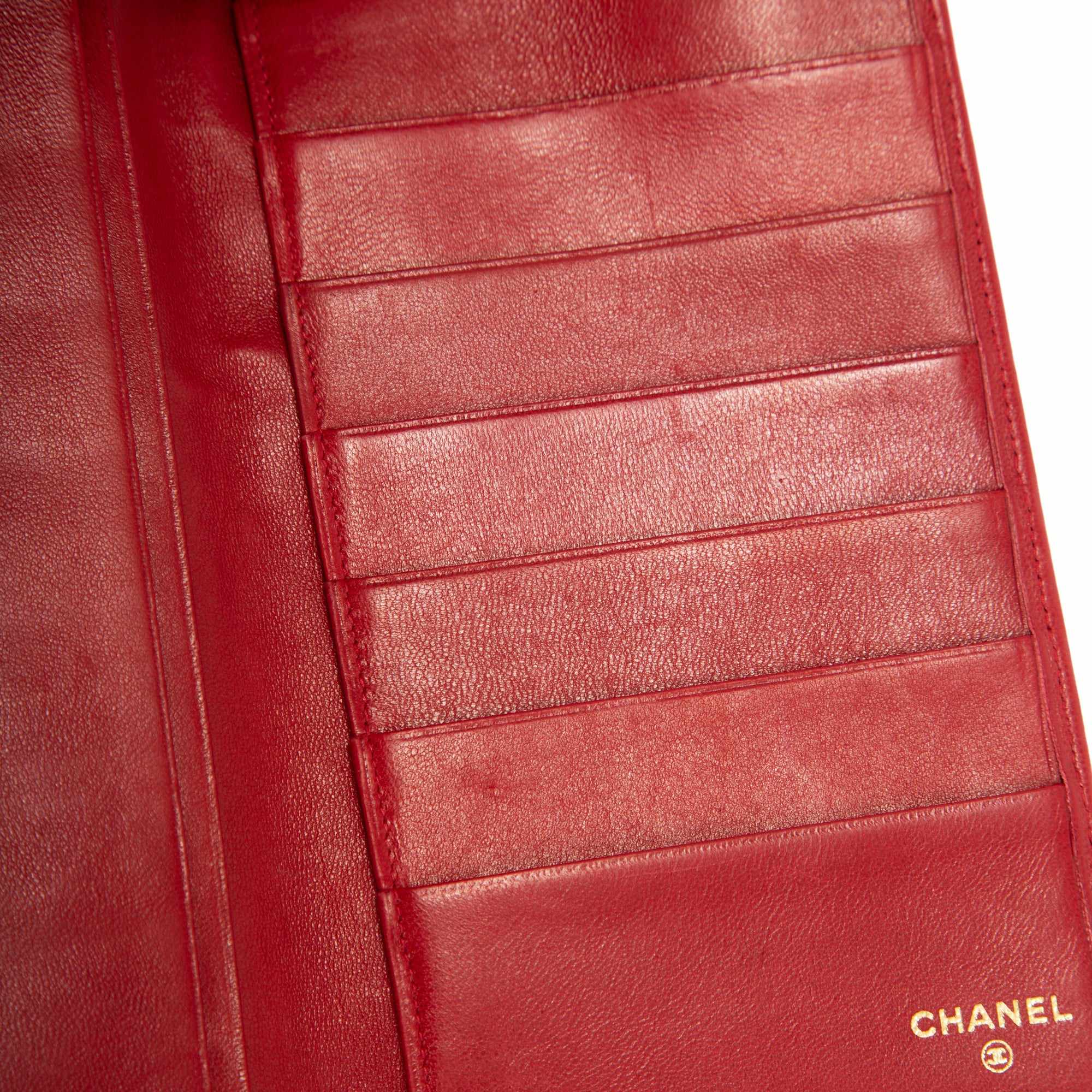 Chanel Red Leather Diamond Stitch Bifold Yen Wallet w/ Authenticity Card