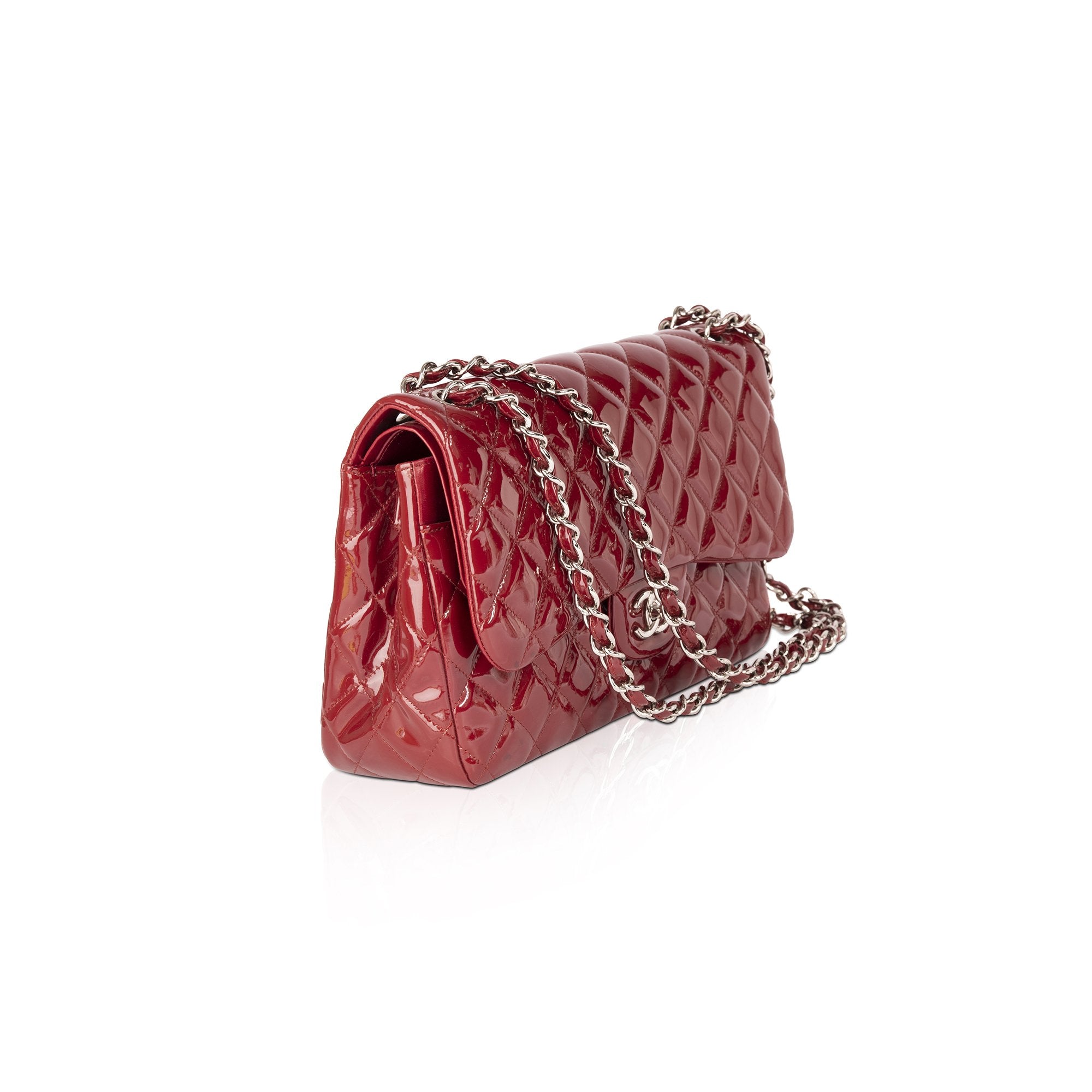 Chanel Red Patent Leather Classic Jumbo Double Flap Bag