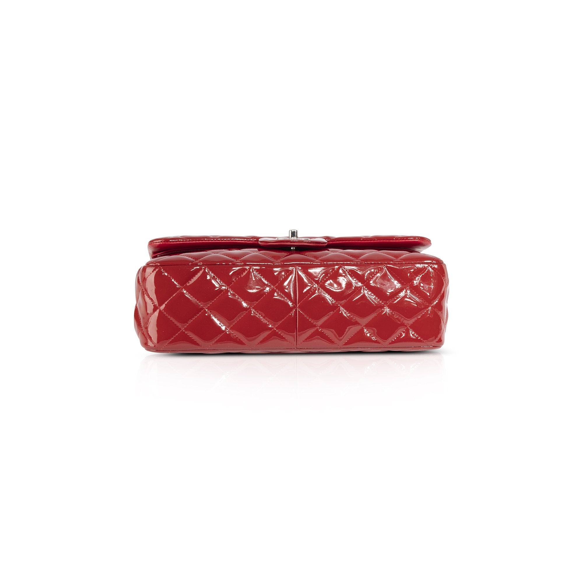 Chanel Red Patent Leather Classic Jumbo Double Flap Bag