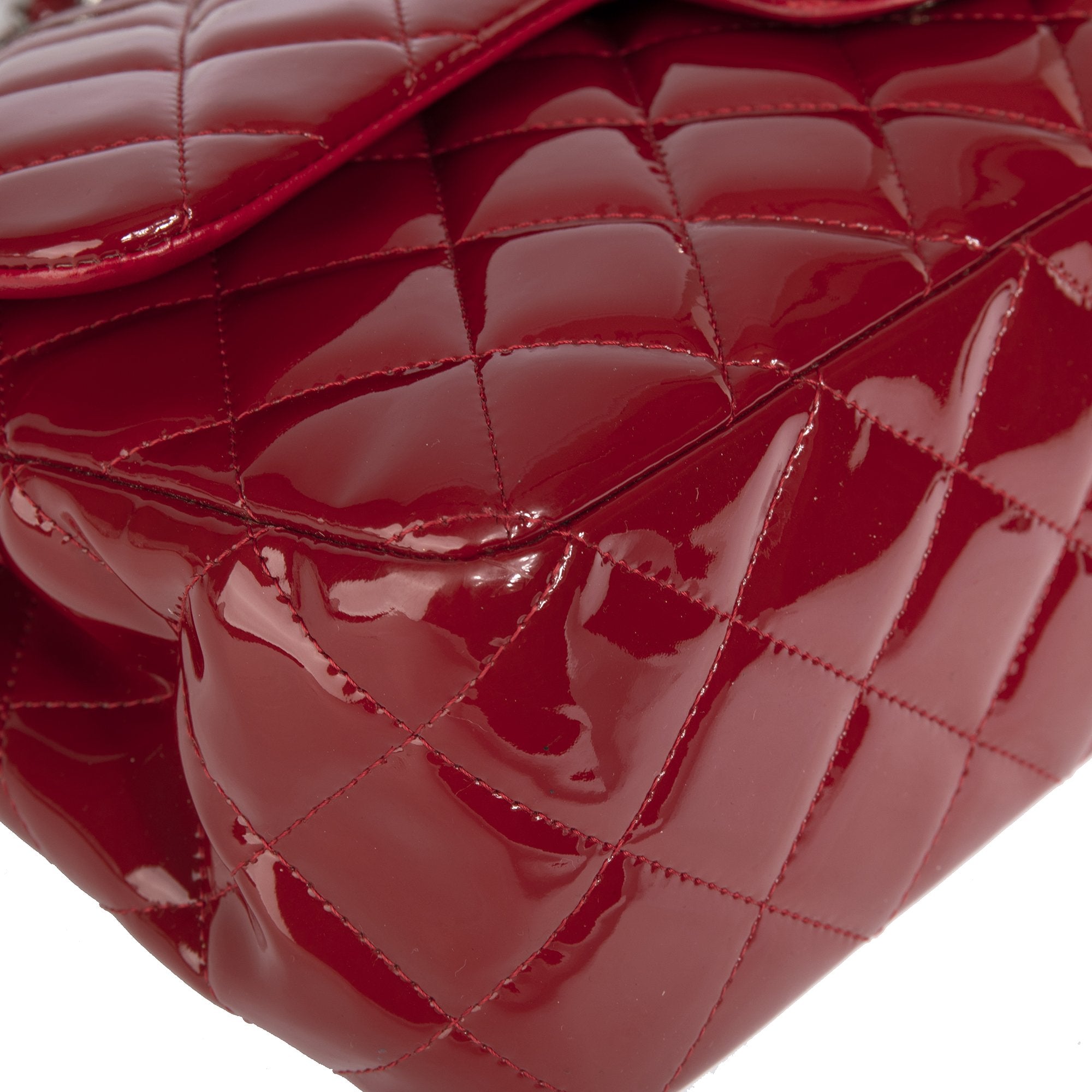 Chanel Red Patent Leather Classic Jumbo Double Flap Bag