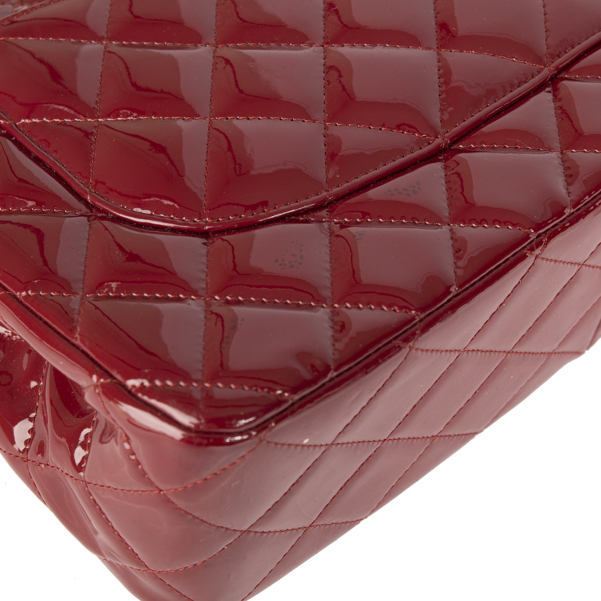 Chanel Red Patent Leather Classic Jumbo Double Flap Bag