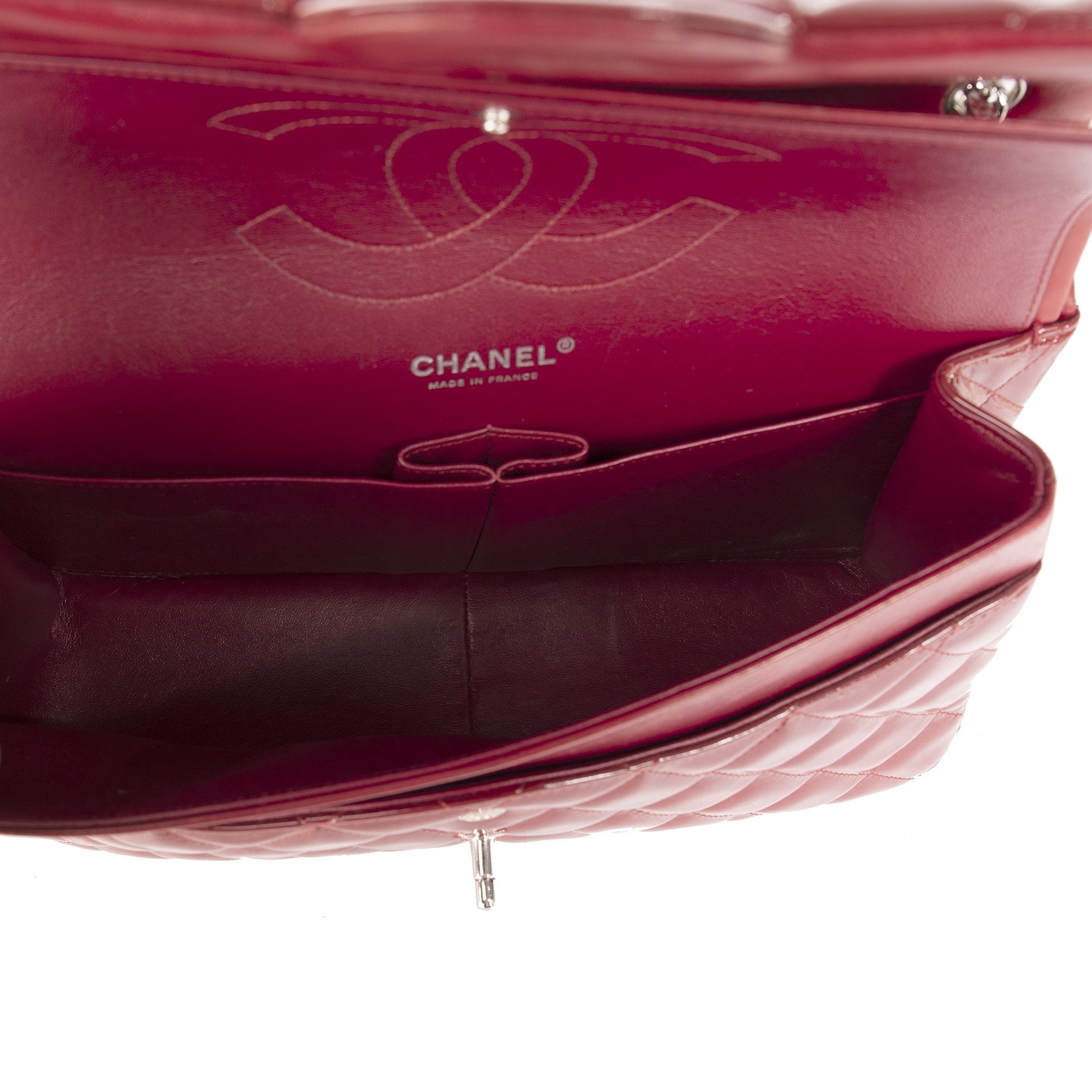 Chanel Red Patent Leather Classic Jumbo Double Flap Bag