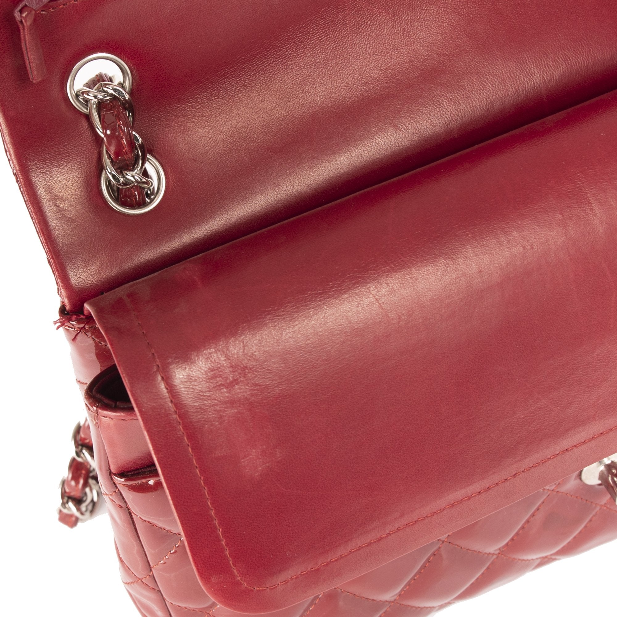 Chanel Red Patent Leather Classic Jumbo Double Flap Bag