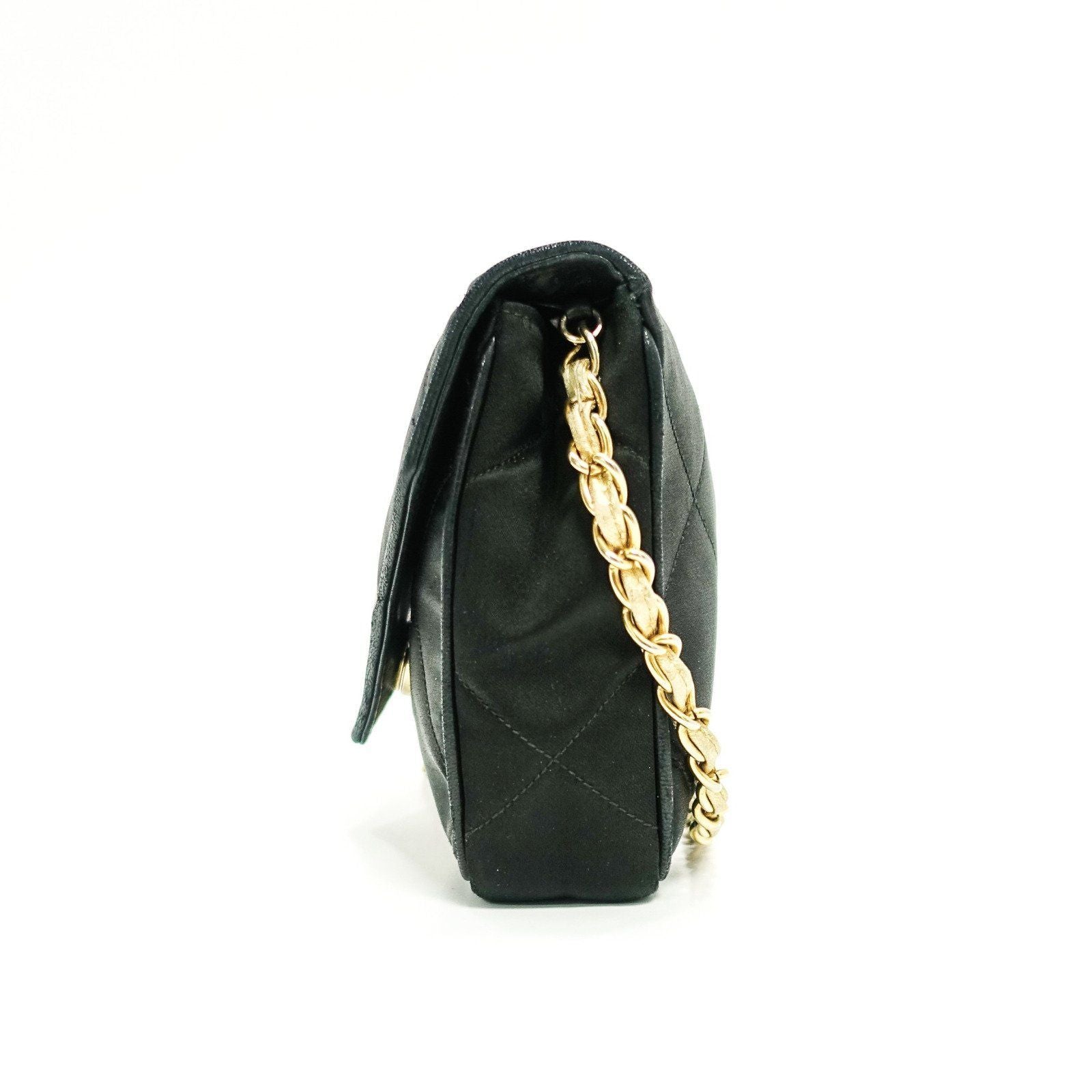 Chanel Satin Black and Gold Tassel Evening Bag