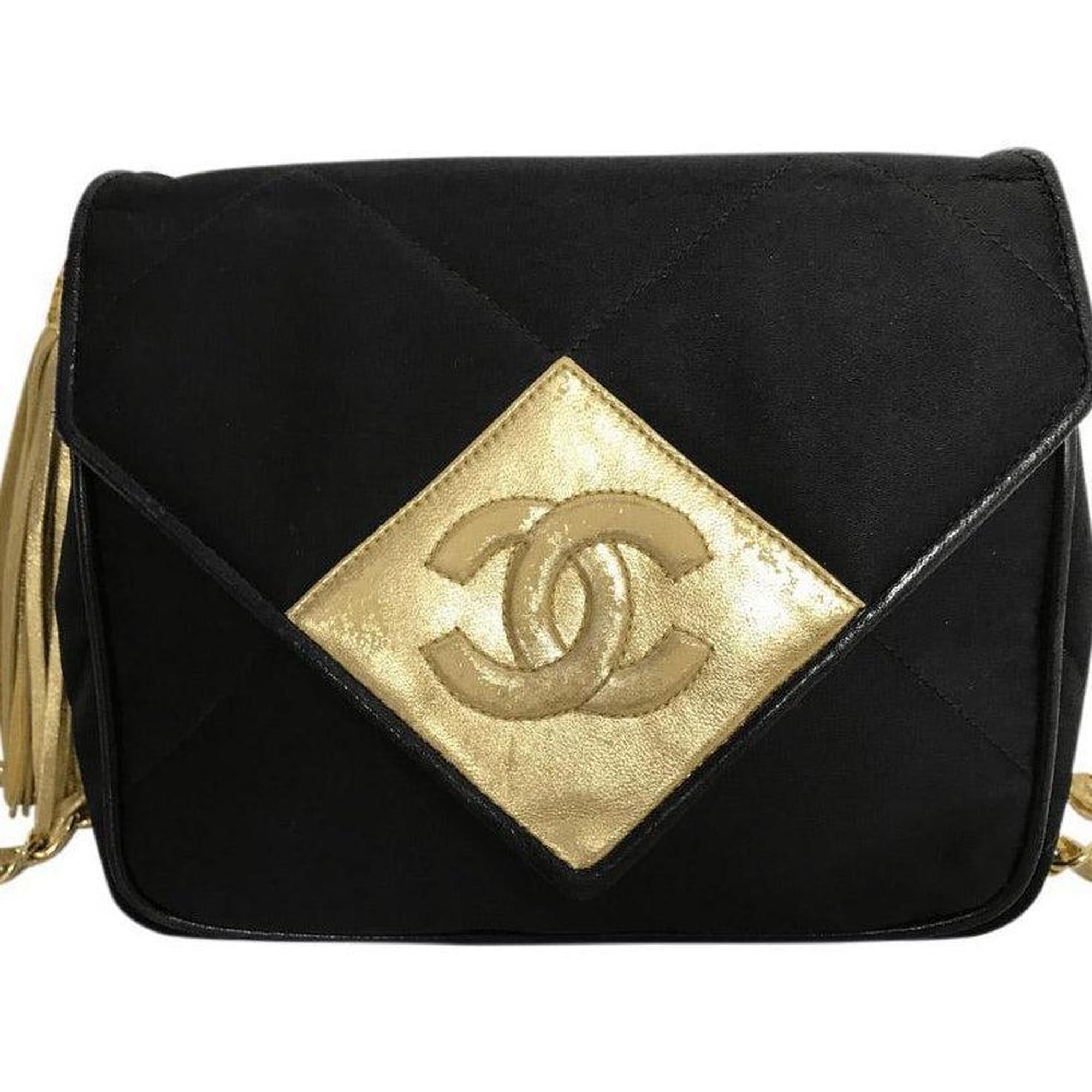 Chanel Satin Black and Gold Tassel Evening Bag