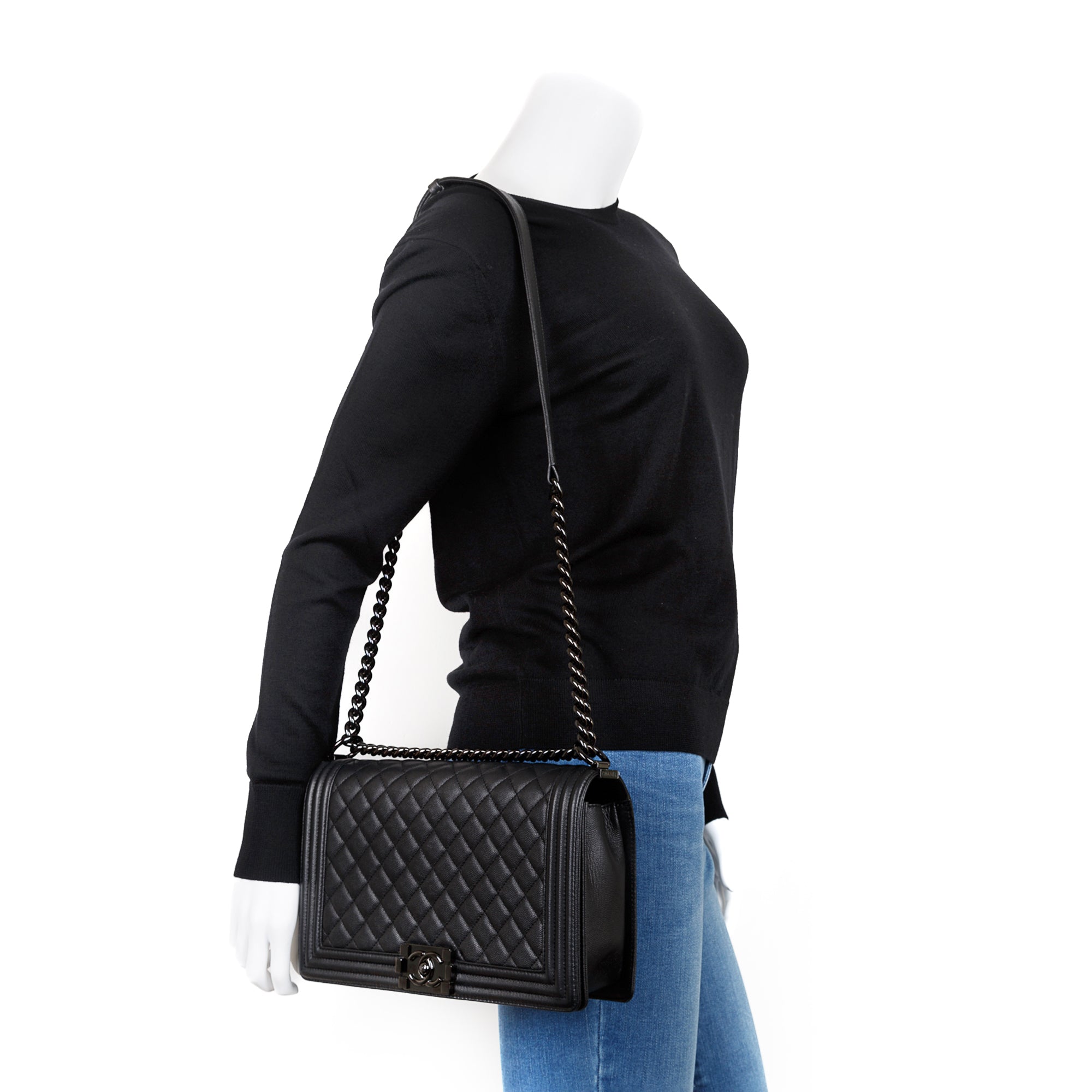 Chanel So Black Caviar Large Boy Bag w/ Authenticity Card