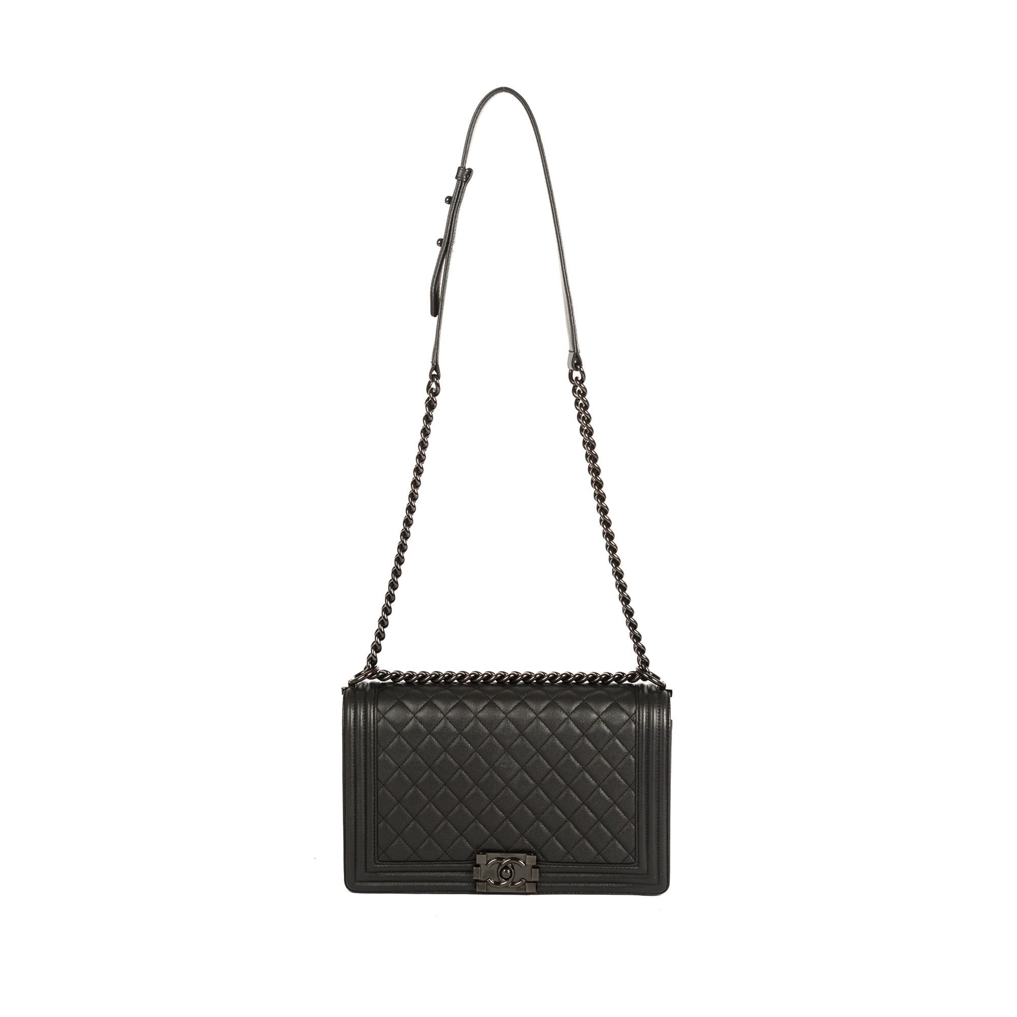 Chanel So Black Caviar Large Boy Bag w/ Authenticity Card