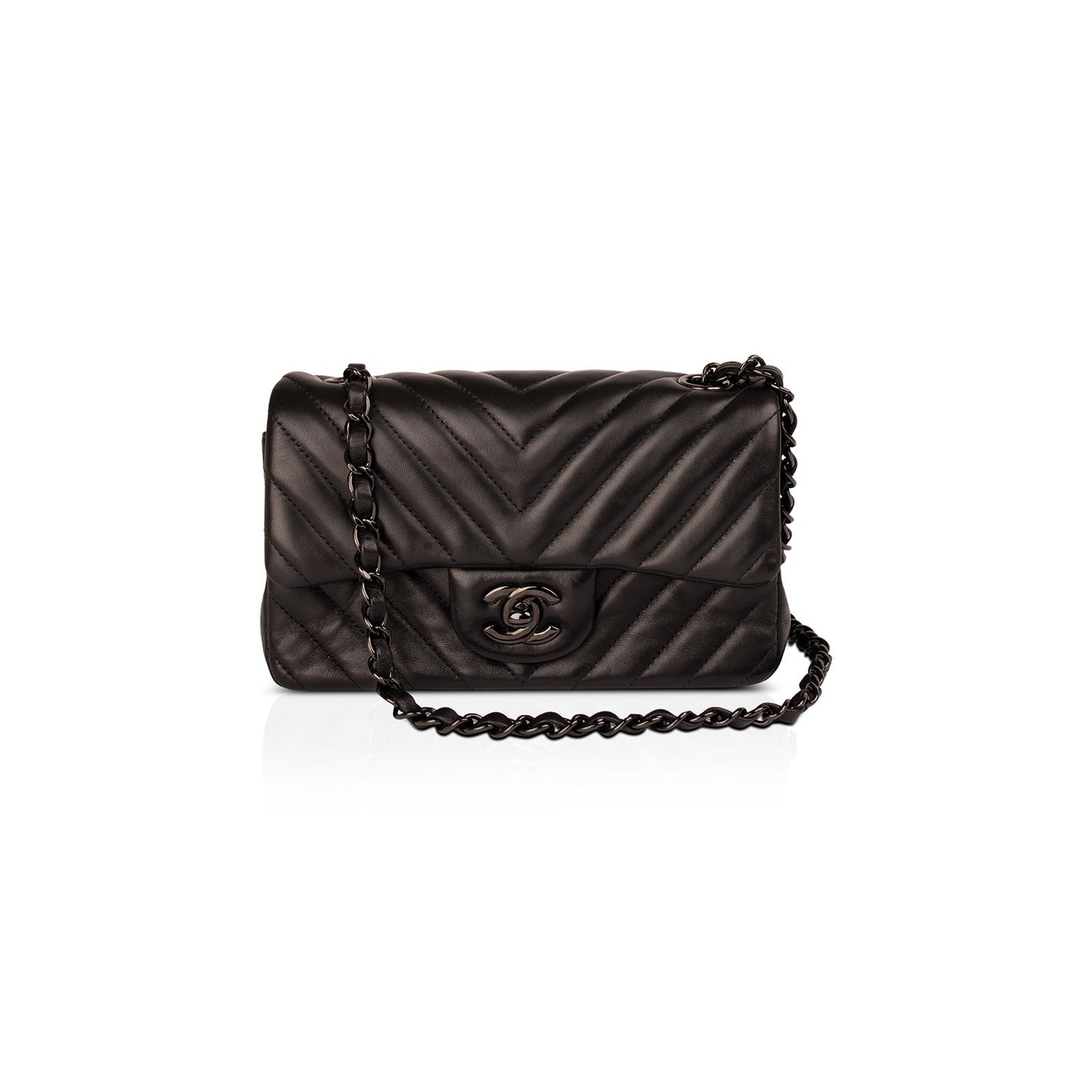 Chanel Black Chevron Classic Mini Rectangular Bag — Jewellery
