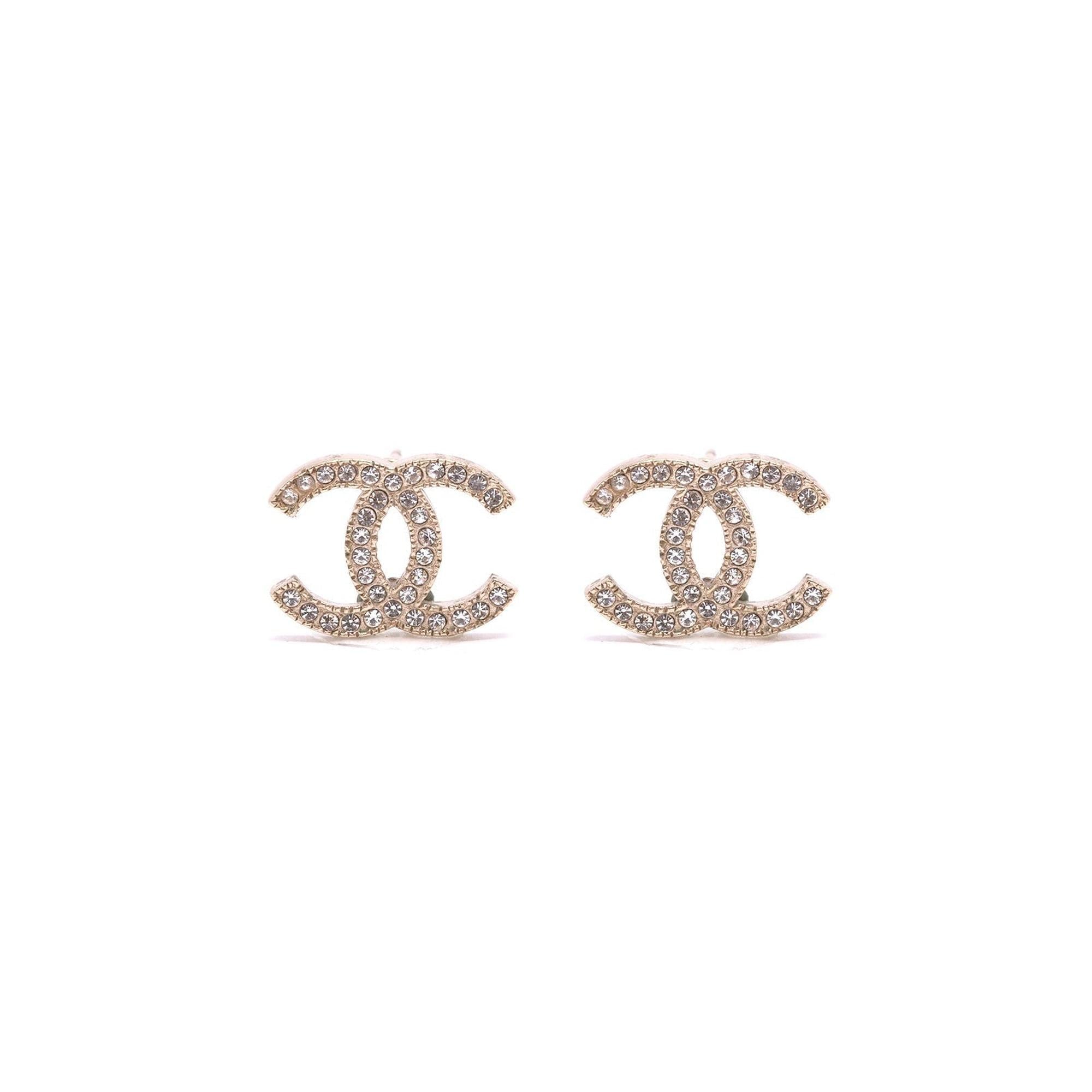 Chanel Strass CC Stud Earrings w/ Box & Receipt