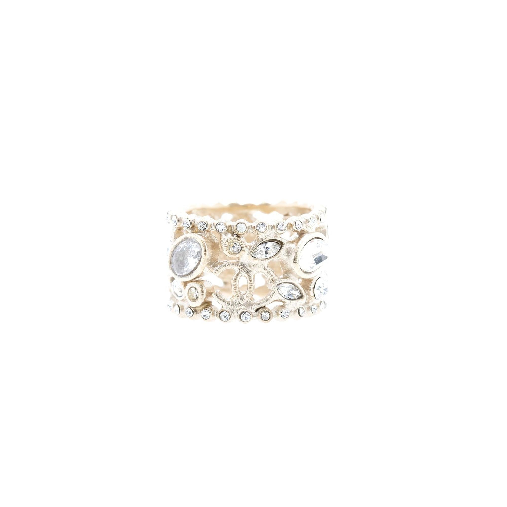Chanel Strass CC Wide Band Ring