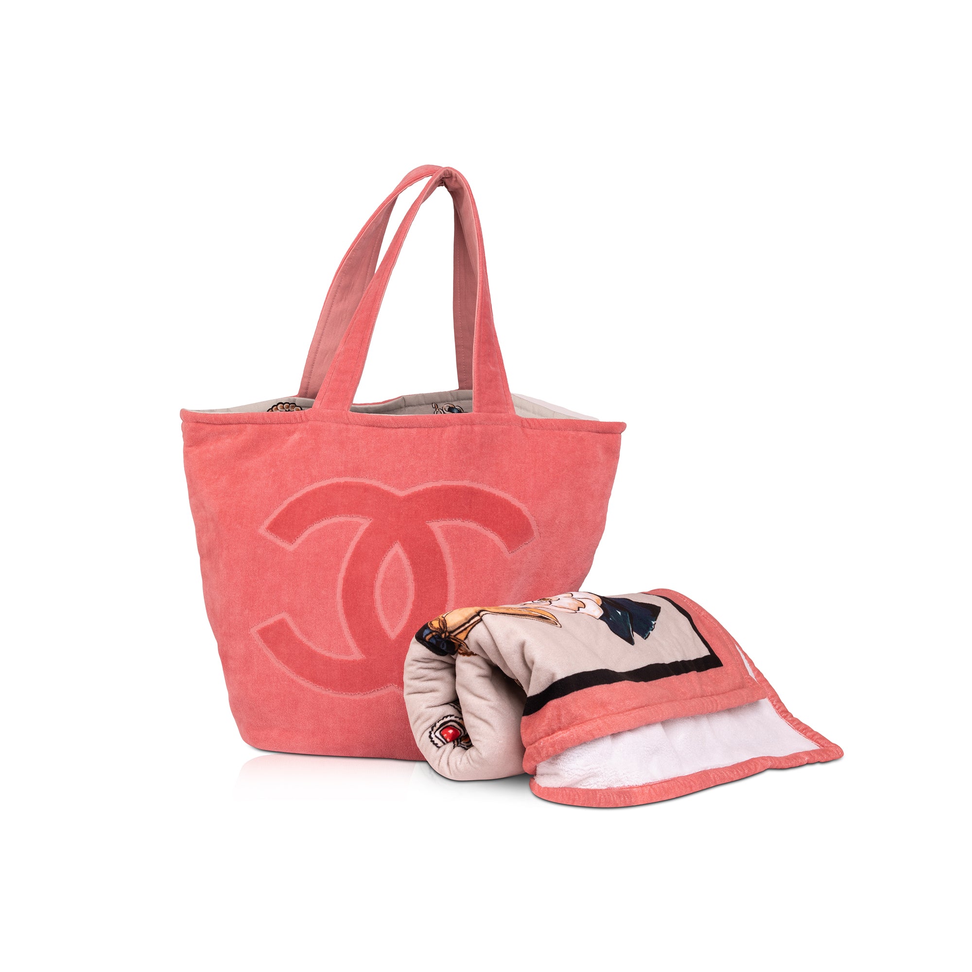 Chanel Terry Cloth Beach Tote w/ Pochette Towel Set w/ Receipt
