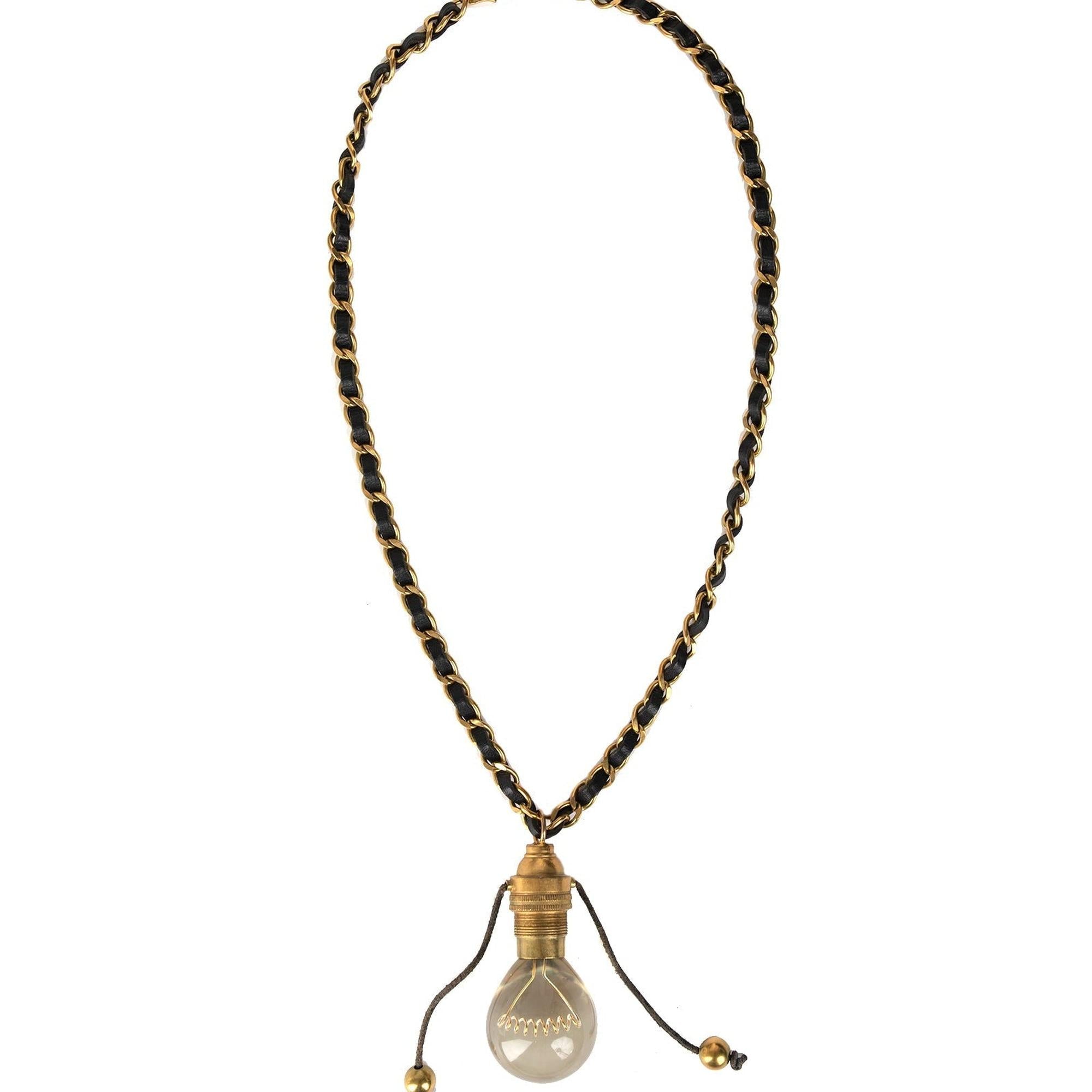 Chanel Vintage 1994 Light Bulb Chain-Link & Leather Necklace