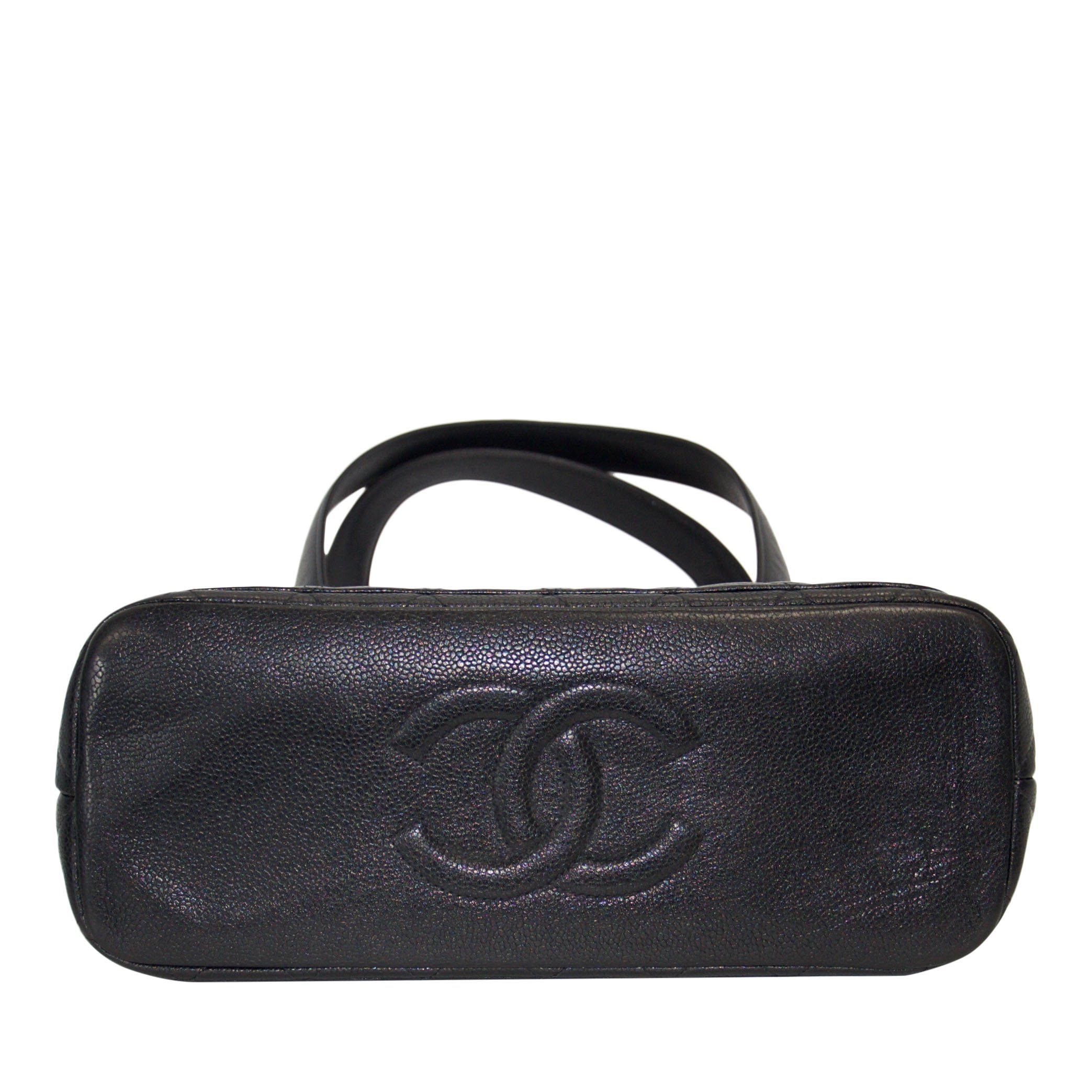 Chanel Vintage Black Caviar Frame Top CC Satchel Bag