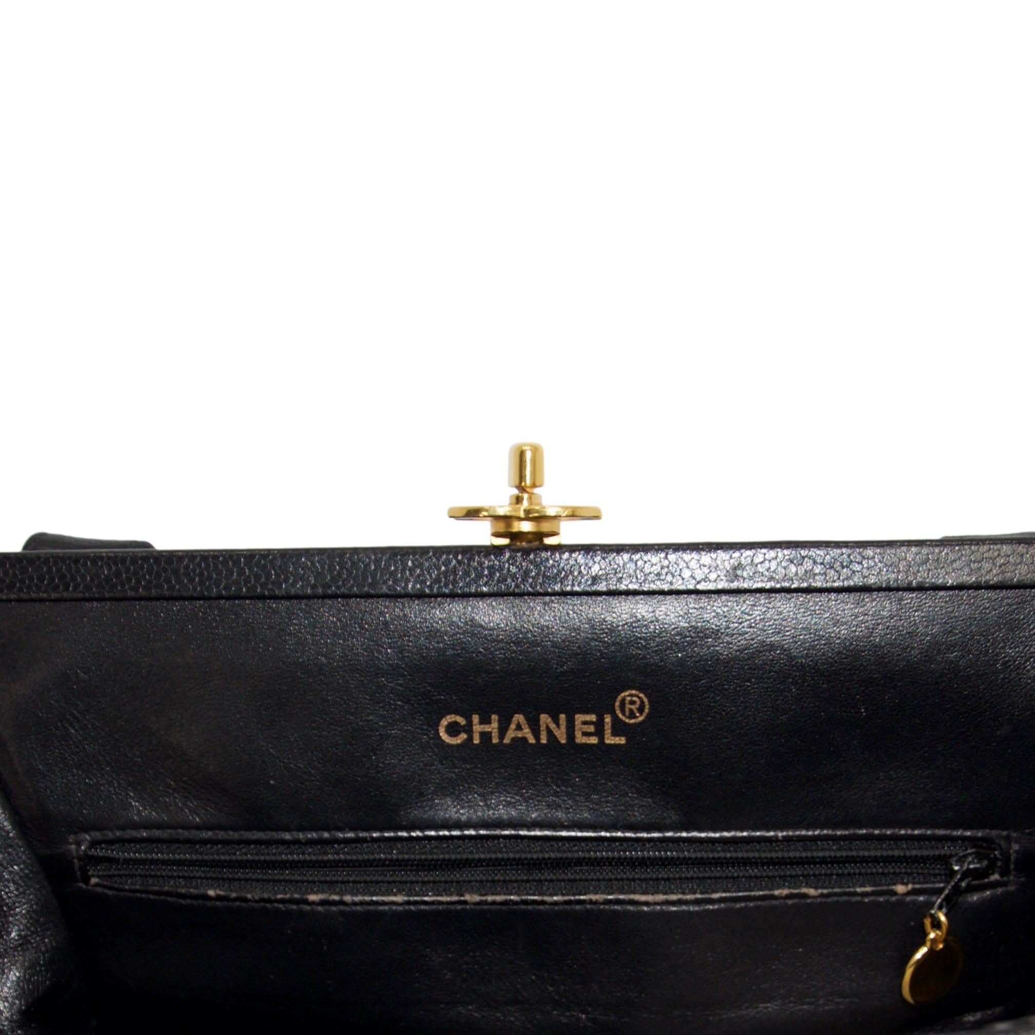 Chanel Vintage Black Caviar Frame Top CC Satchel Bag