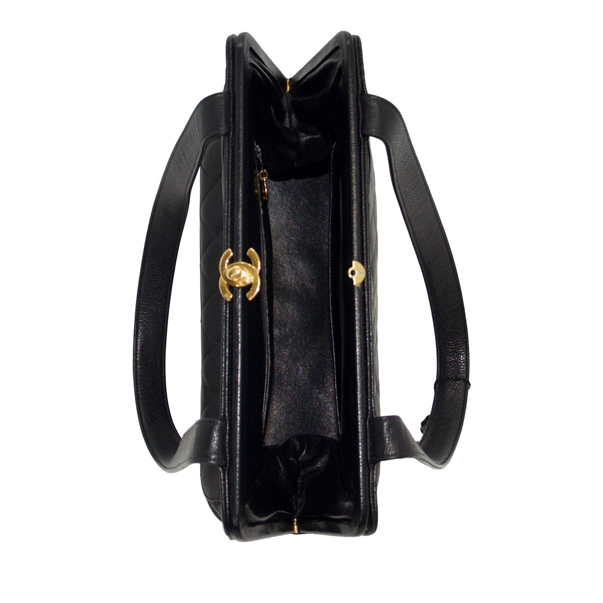 Chanel Vintage Black Caviar Frame Top CC Satchel Bag