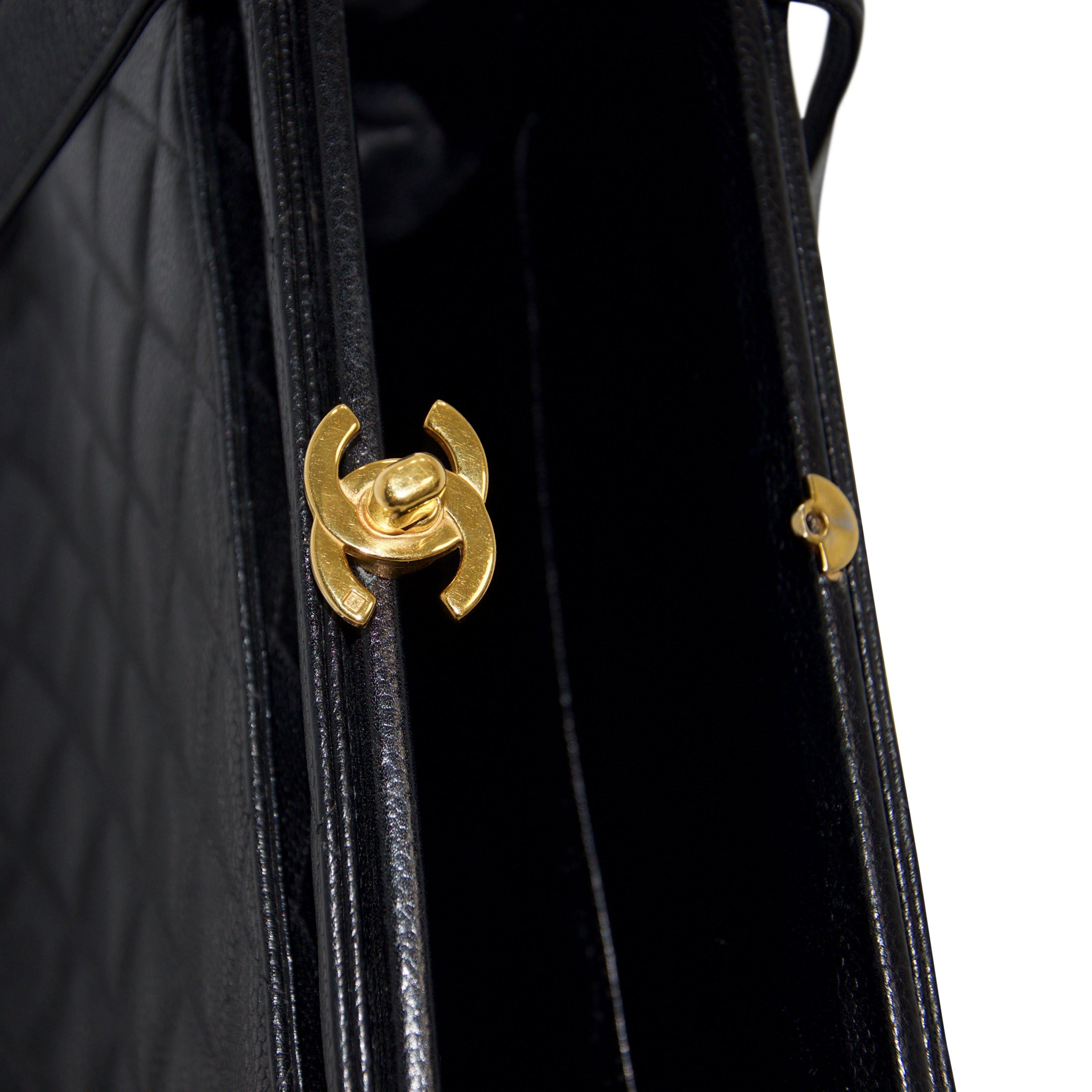 Chanel Vintage Black Caviar Frame Top CC Satchel Bag