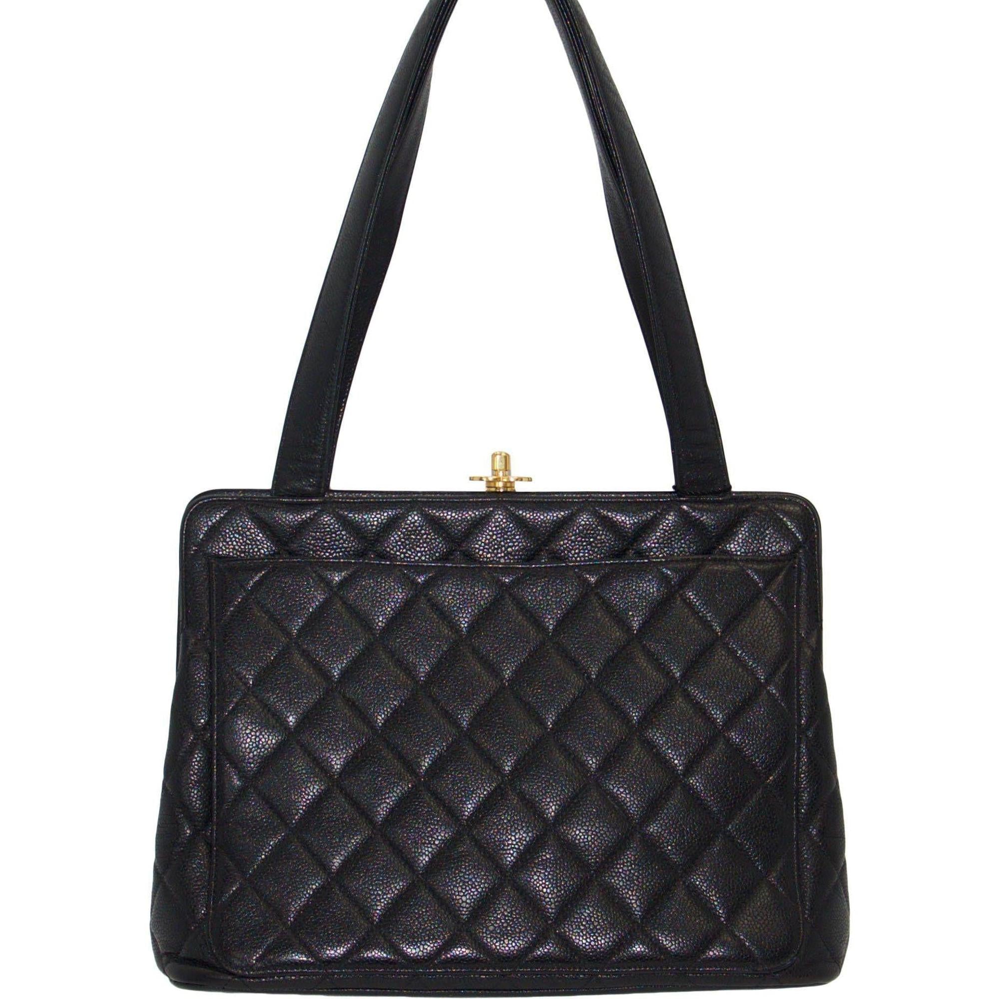 Chanel Vintage Black Caviar Frame Top CC Satchel Bag
