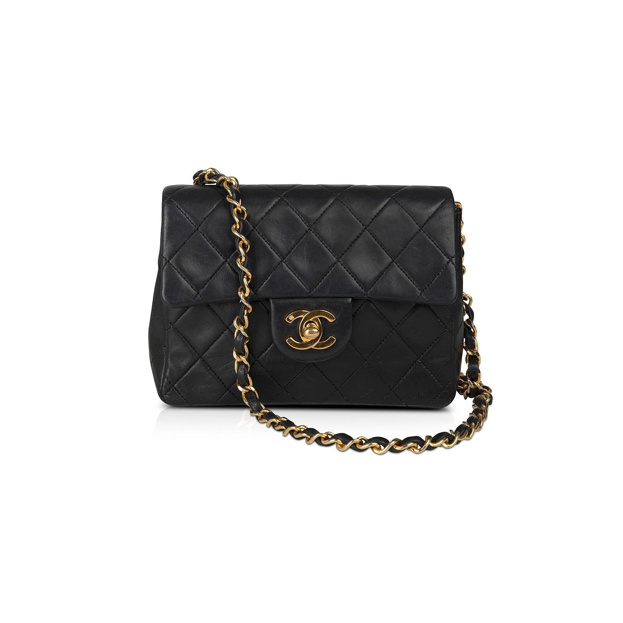 Chanel Vintage Black Classic Mini Square Flap Bag w/ Authenticity Card