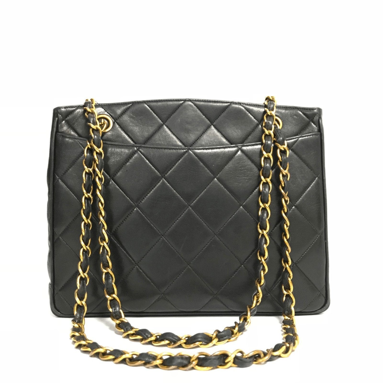 Chanel Vintage Black Quilted Lambskin Leather Tote Shoulder Bag