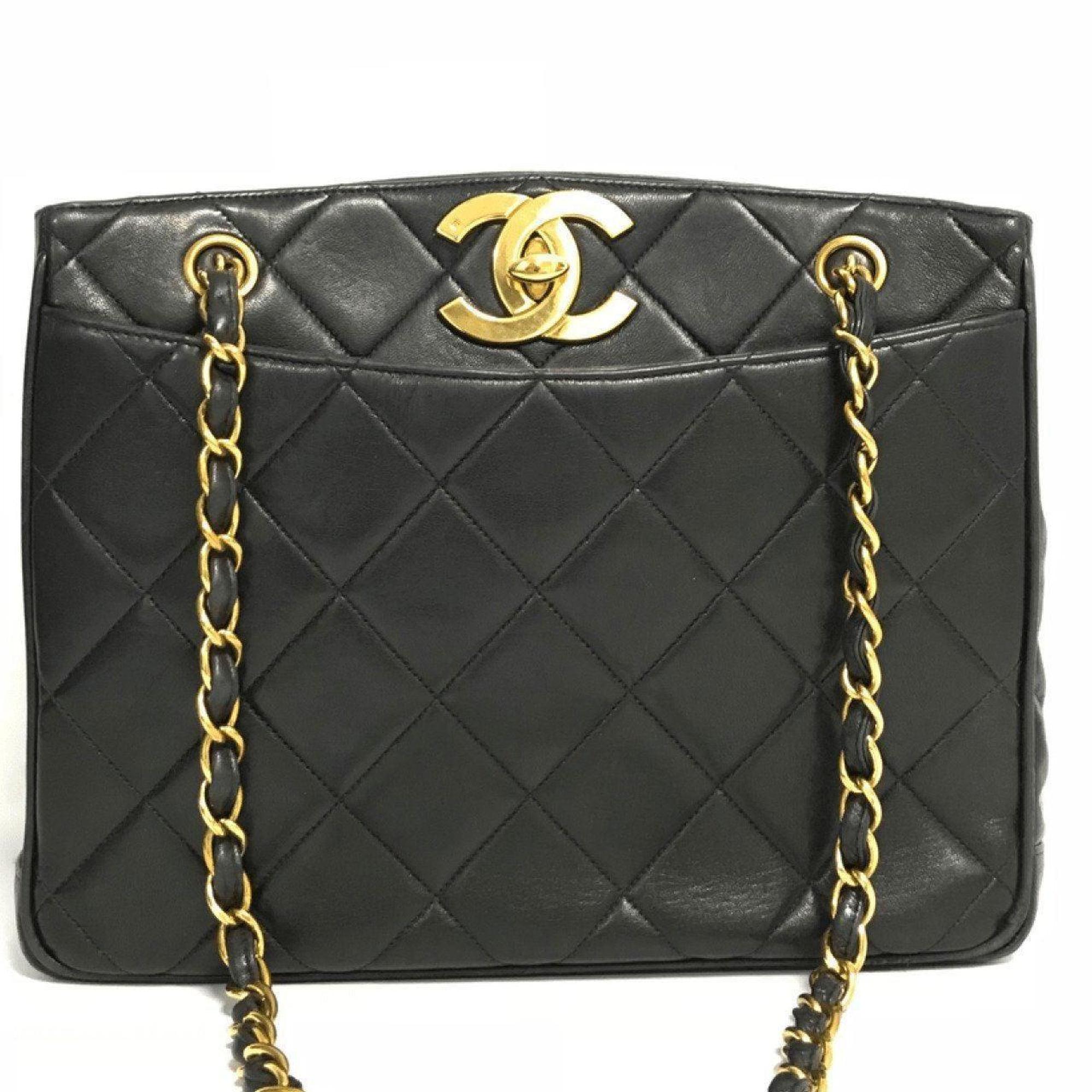 Chanel Vintage Black Quilted Lambskin Leather Tote Shoulder Bag