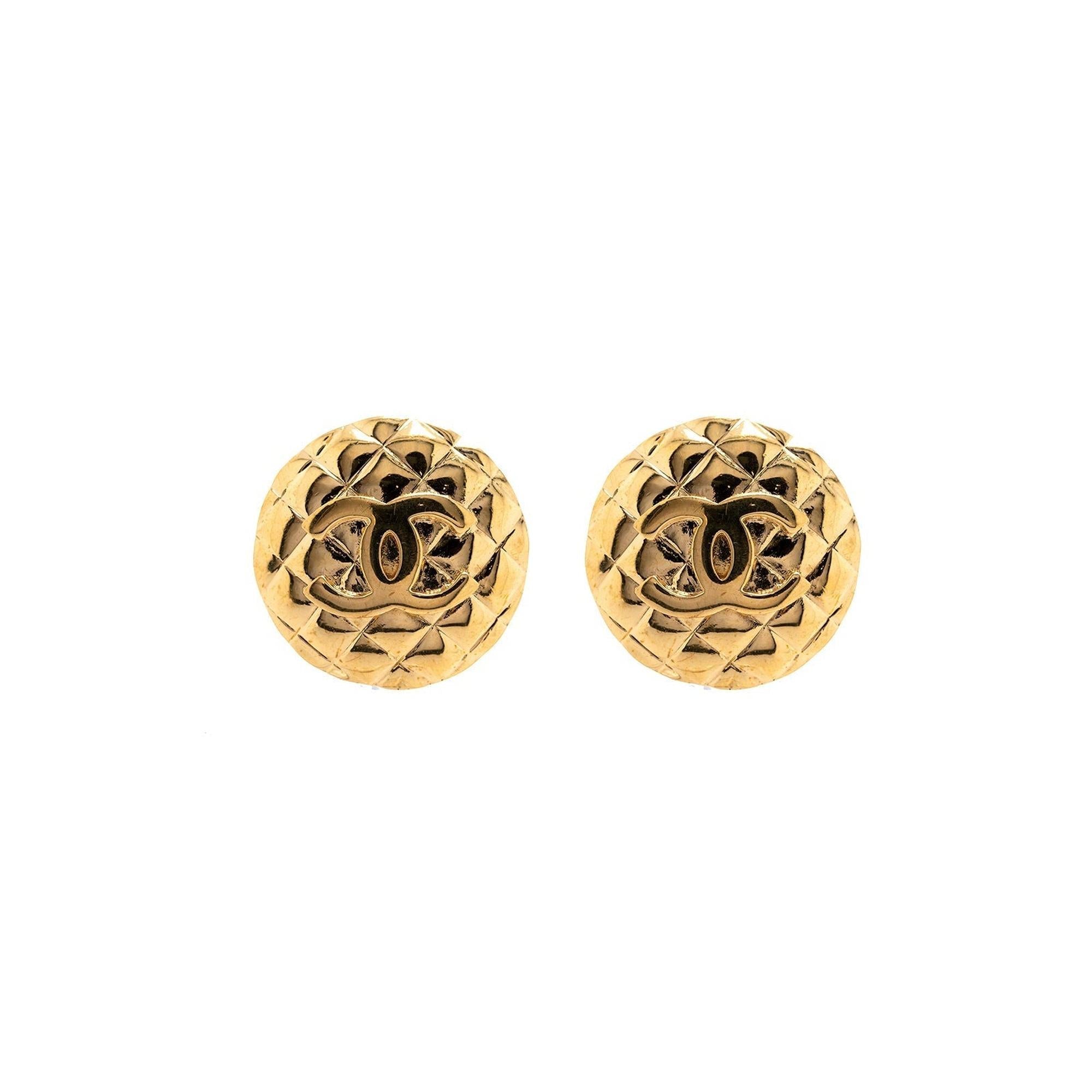 Chanel Vintage CC Quilted Clip-On Earrings w/ Box