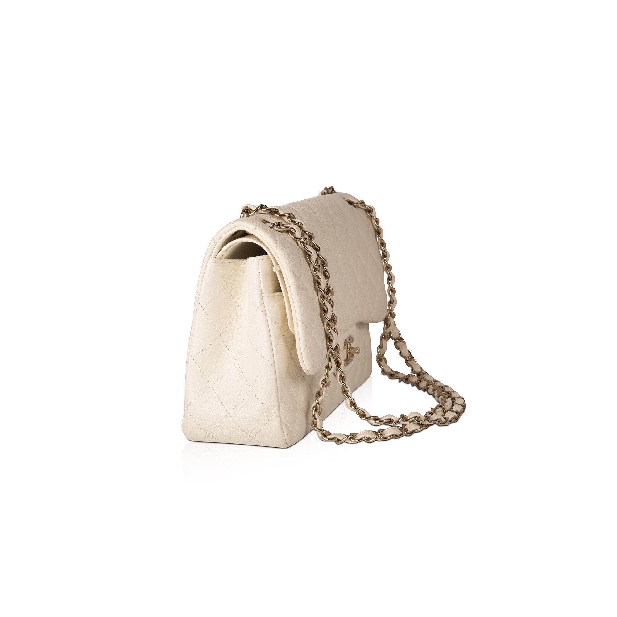 Chanel White Caviar Classic Jumbo Double Flap Bag w/ Box & Authenticity Card