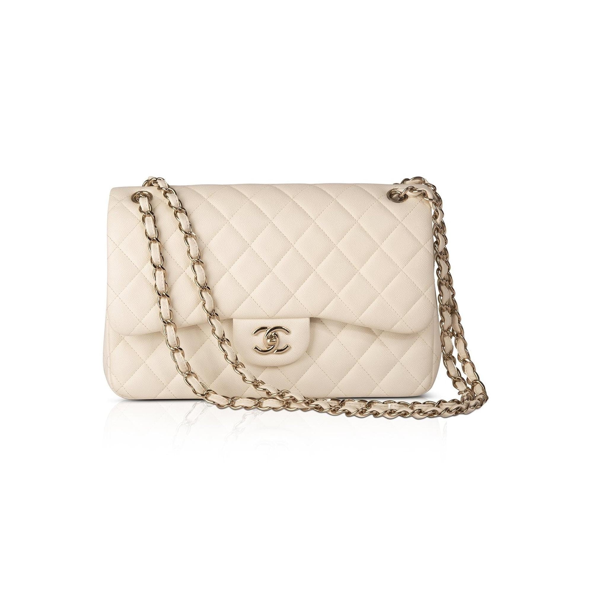 Chanel White Caviar Classic Jumbo Double Flap Bag w/ Box & Authenticity Card